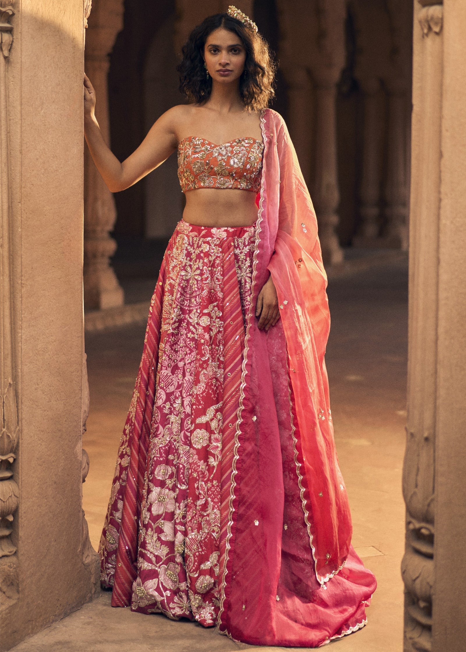Pink Multi-Tone Lehenga Set