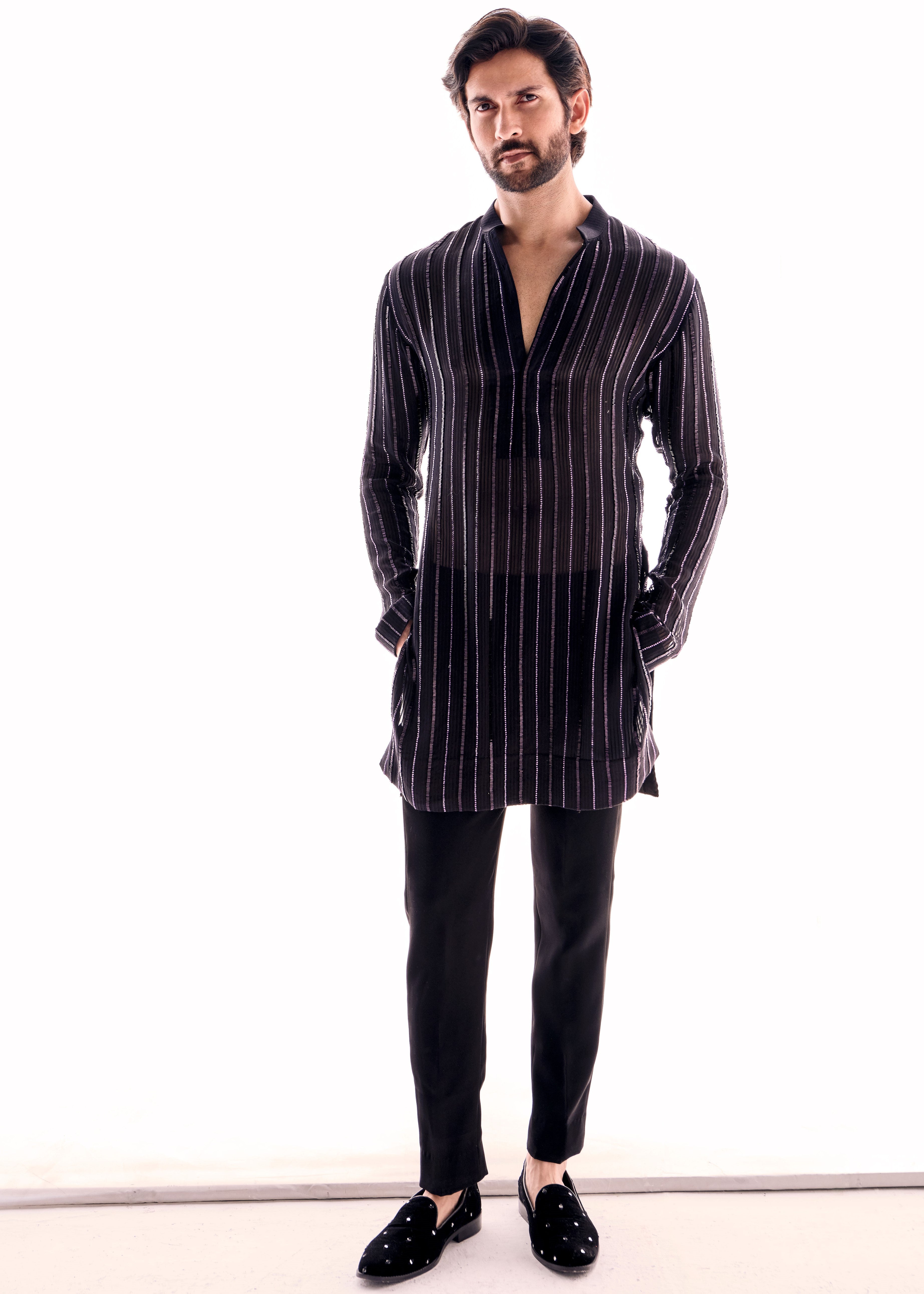 Wine Cutdana Lines Kurta
