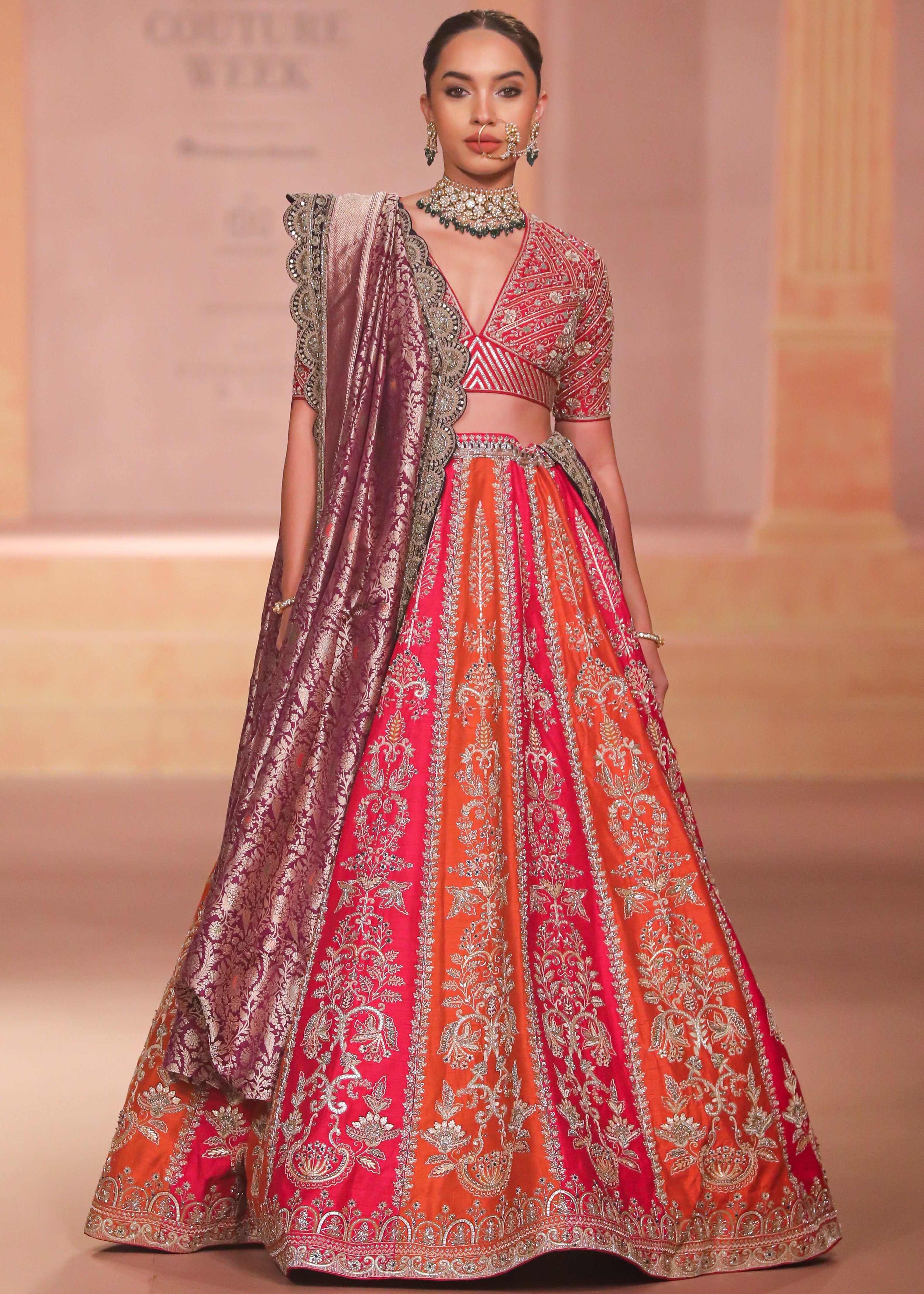 Rani Pink & Rust Lehenga Set