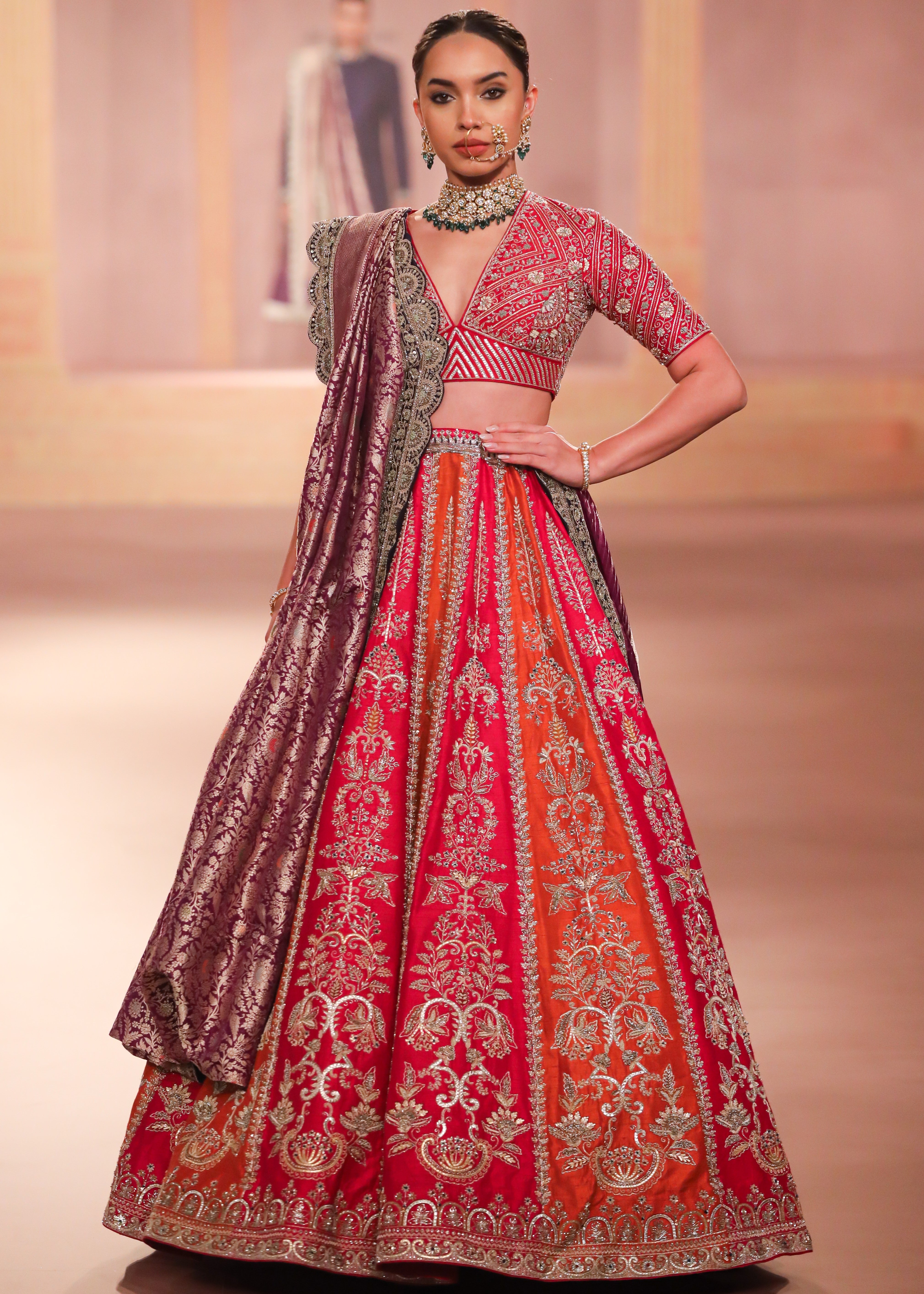 Rani Pink & Rust Lehenga Set
