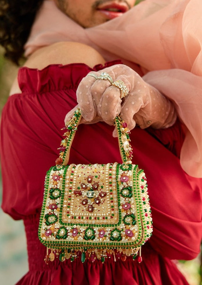 Amara Mini Trapezium Ruby Red Emerald Green Mini Bag