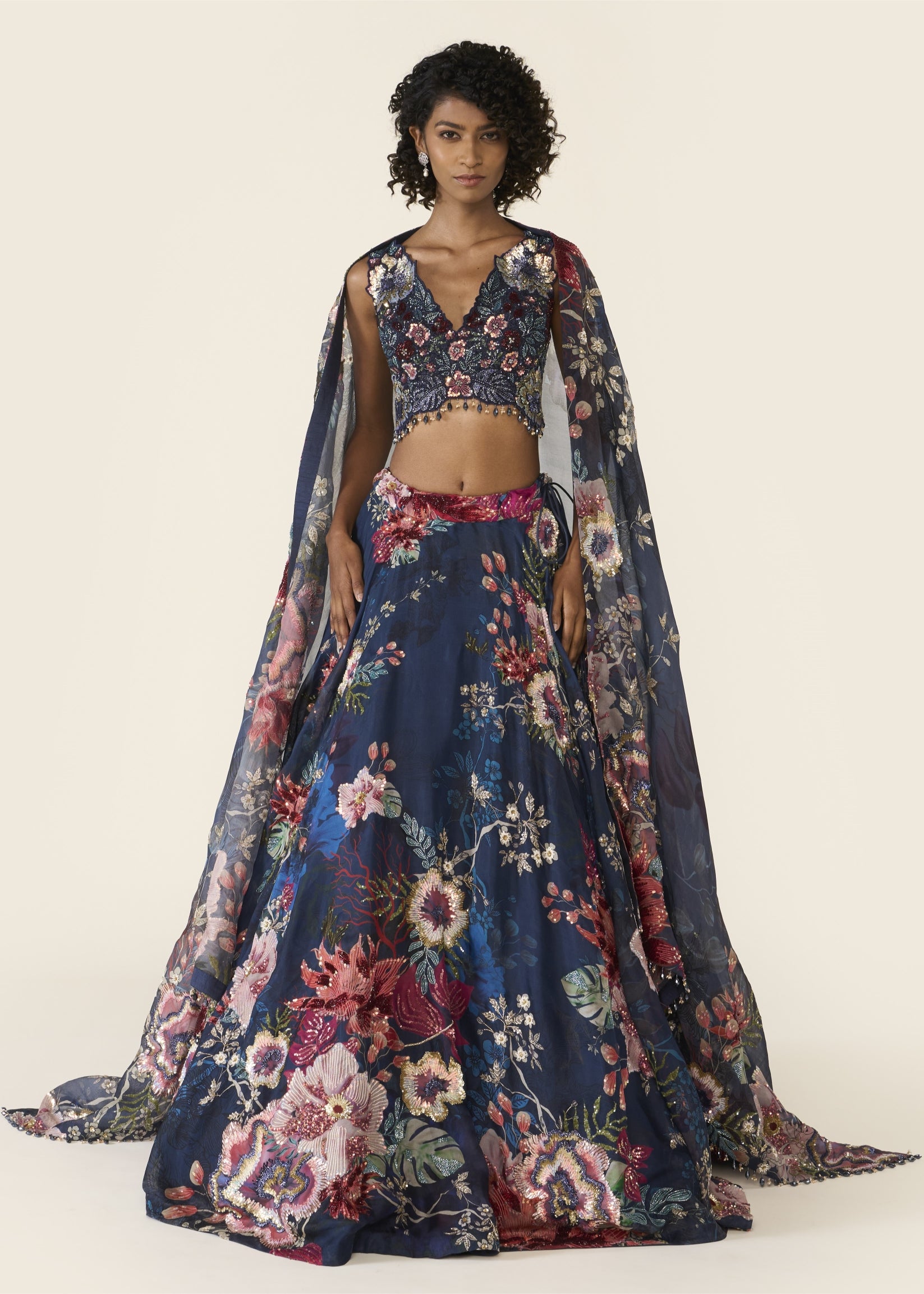 Blue Printed Lehenga Set