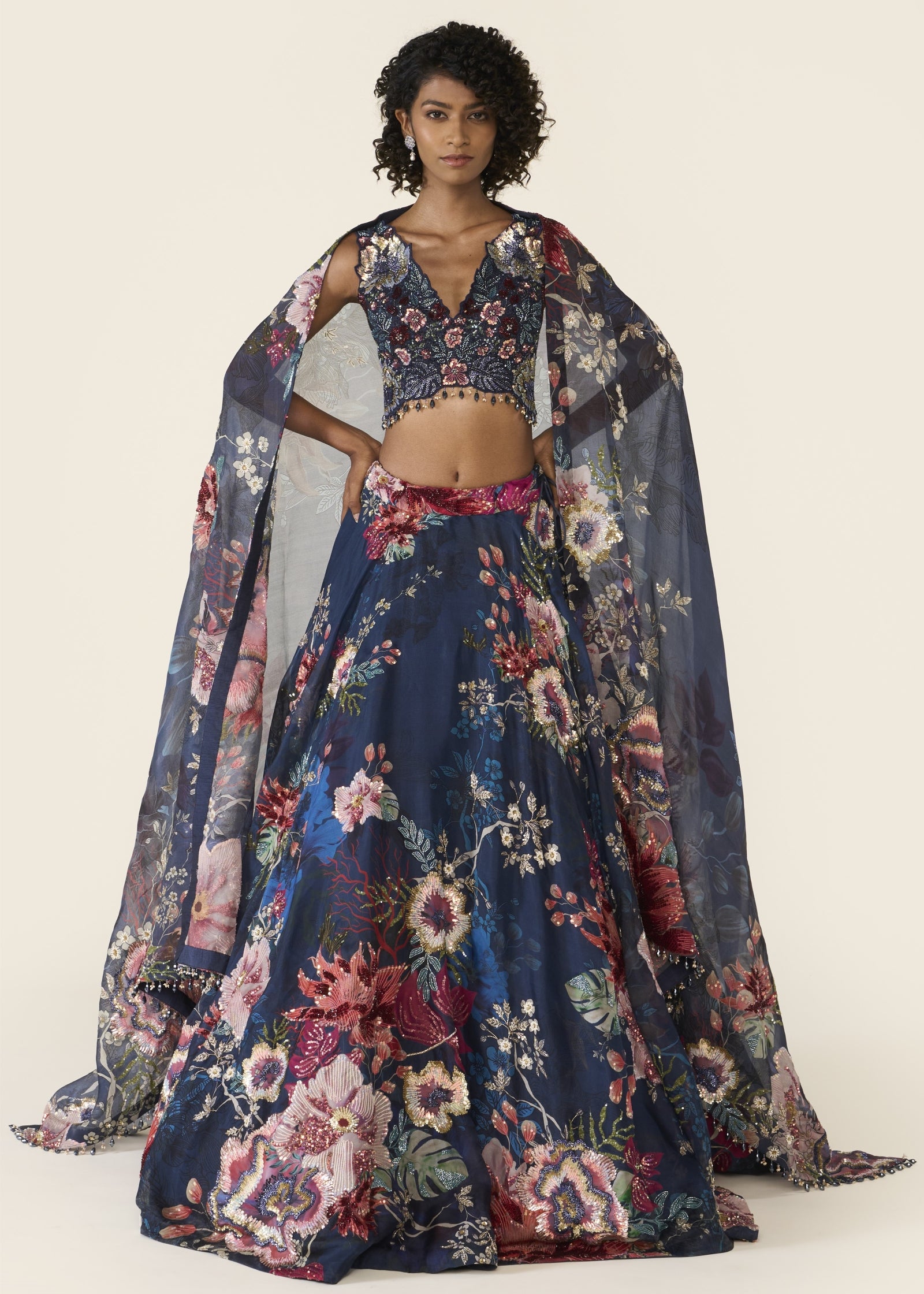 Blue Printed Lehenga Set