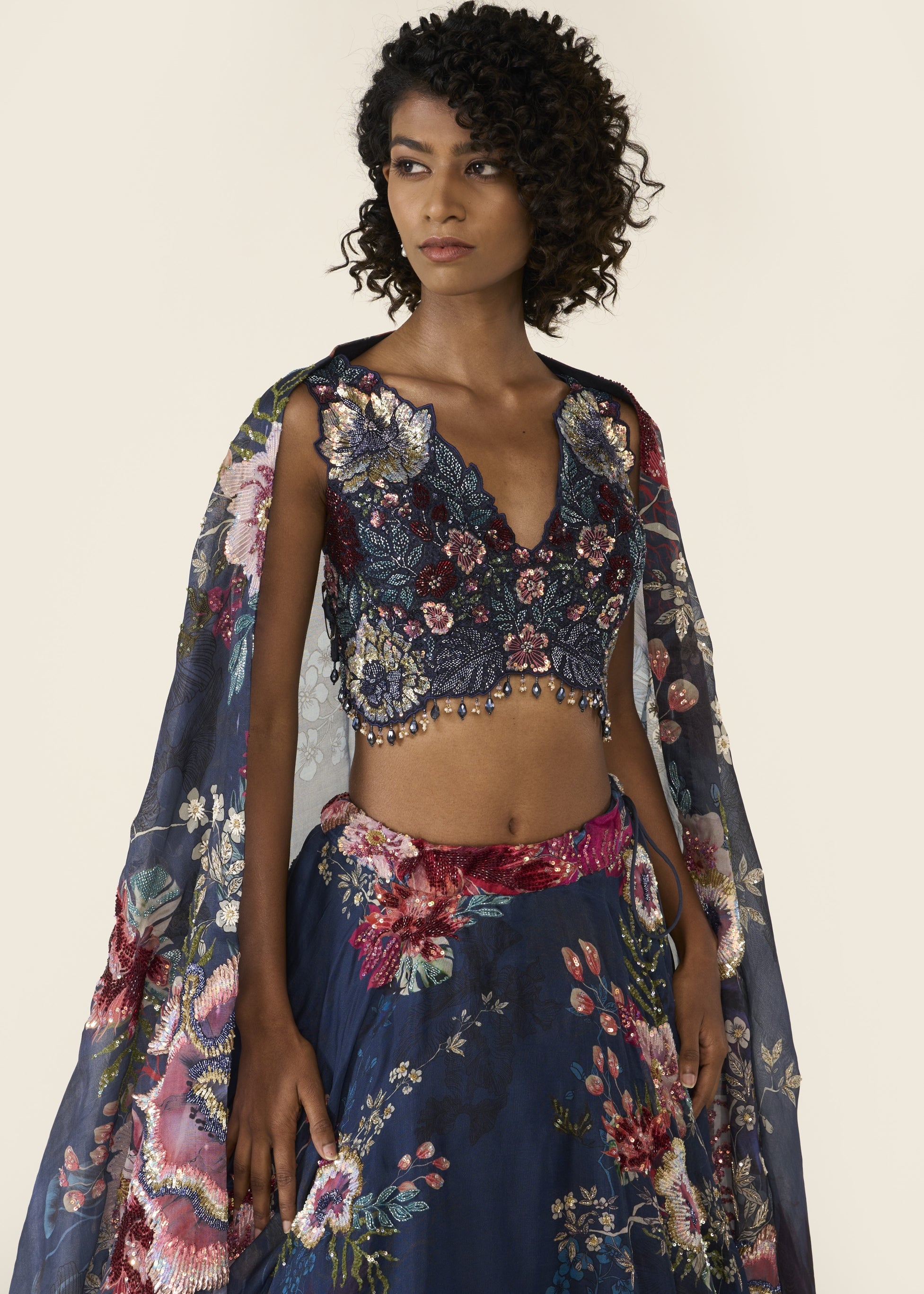 Blue Printed Lehenga Set