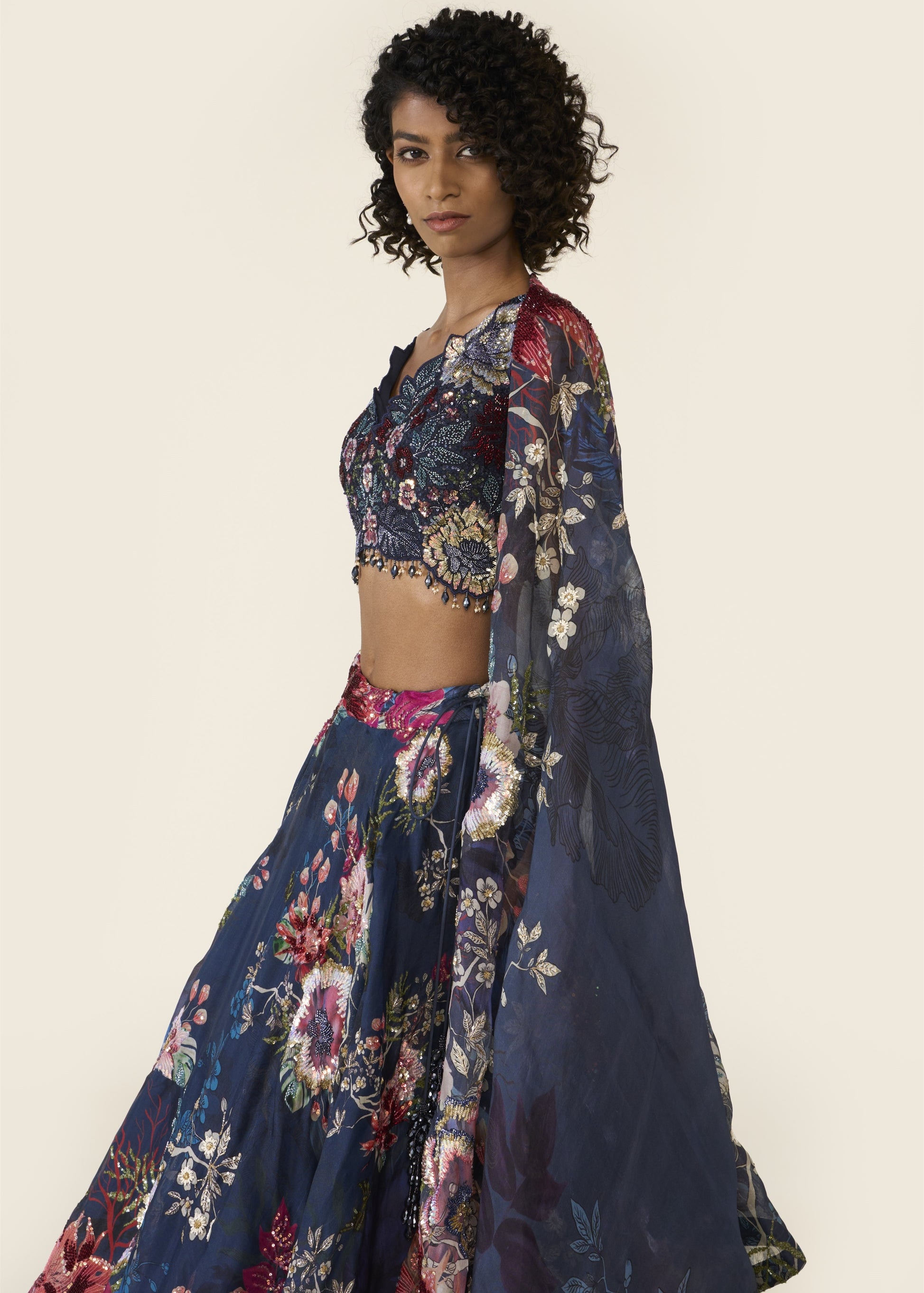 Blue Printed Lehenga Set