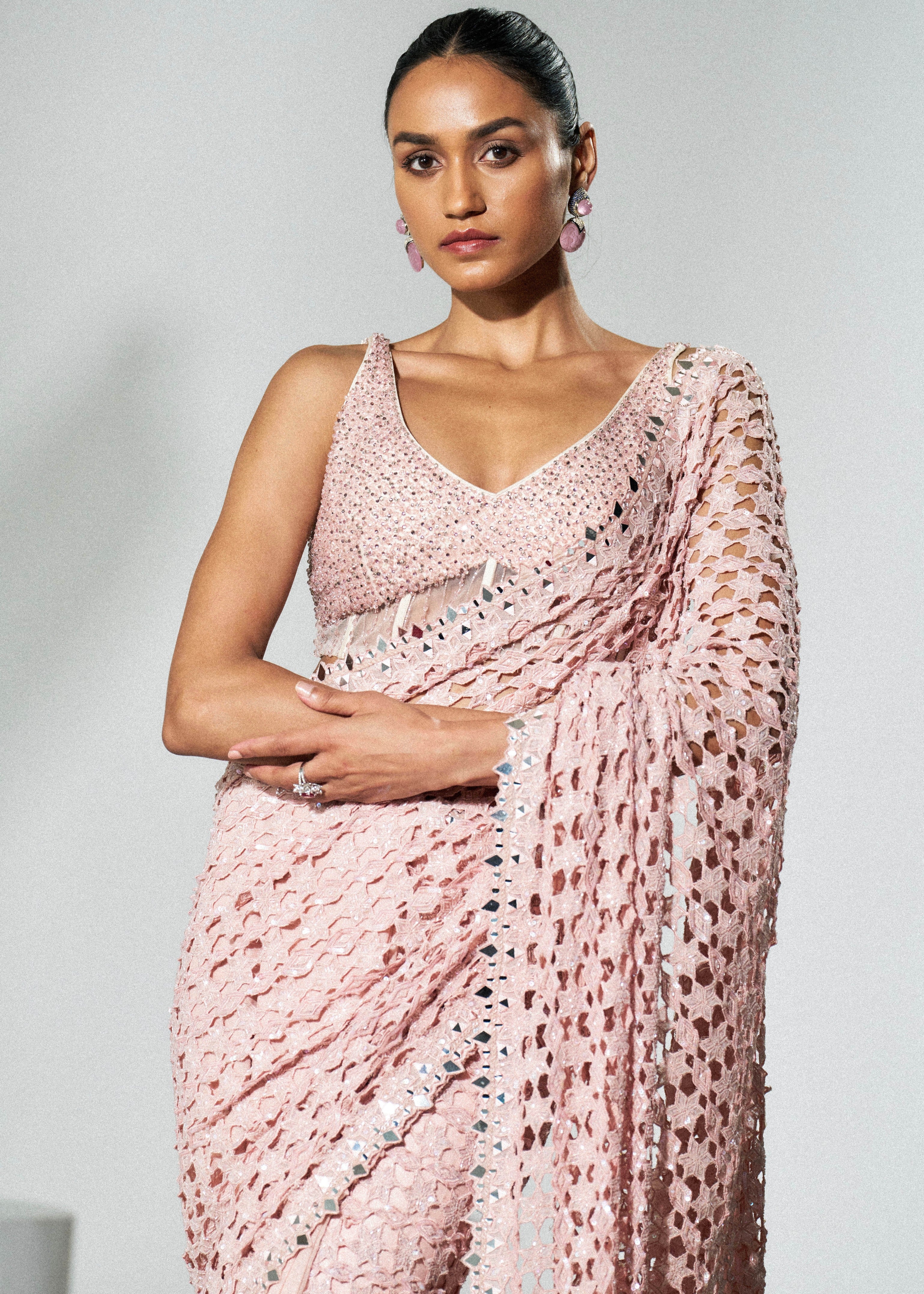 Blush Pink Cutwork Sari