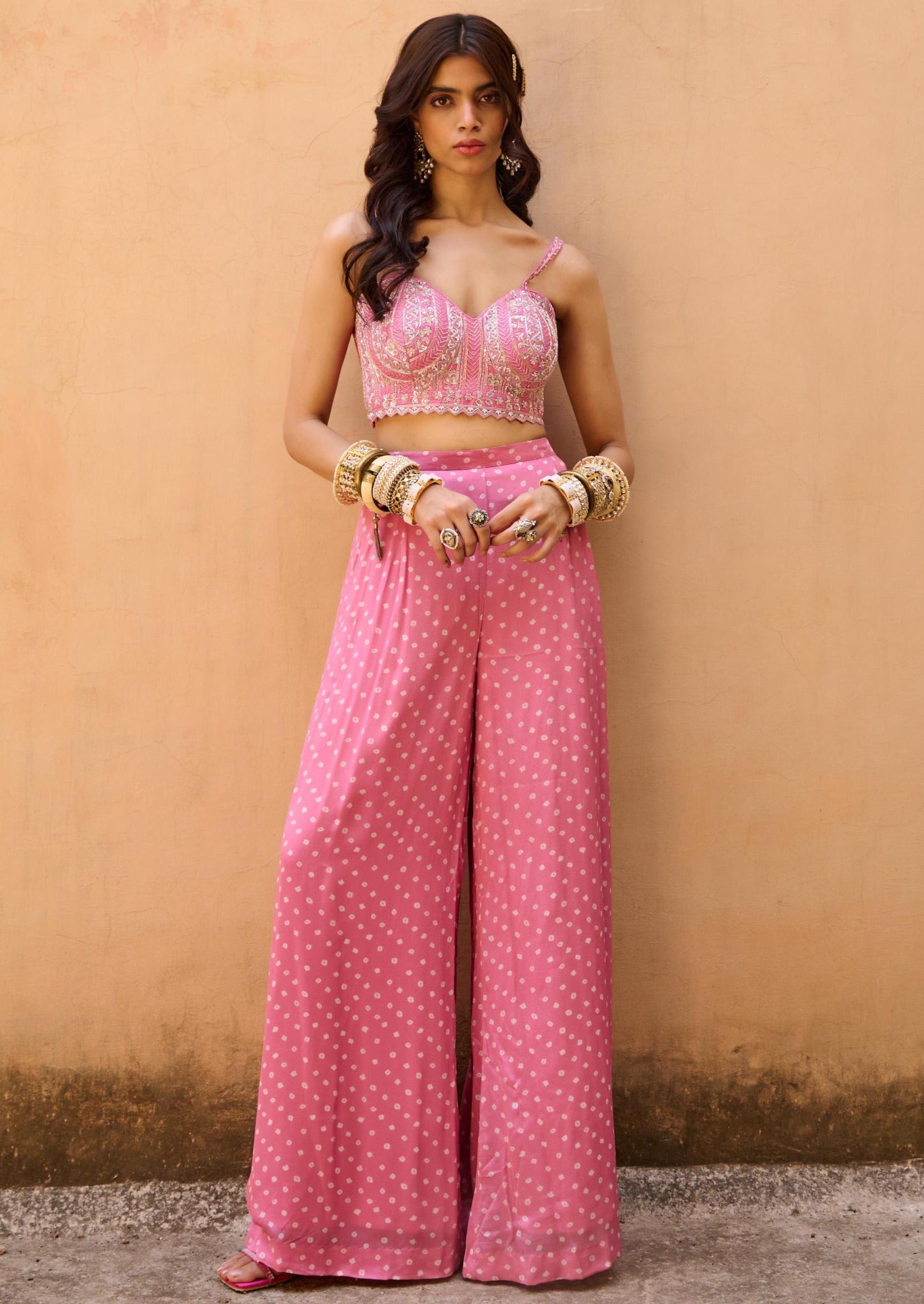 Pale Pink Bandhani Jacket Set