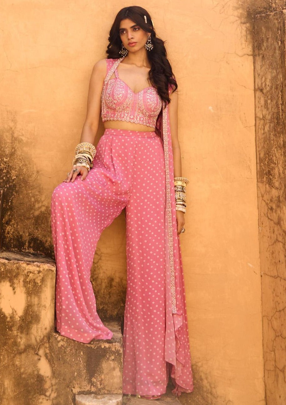 Pale Pink Bandhani Jacket Set