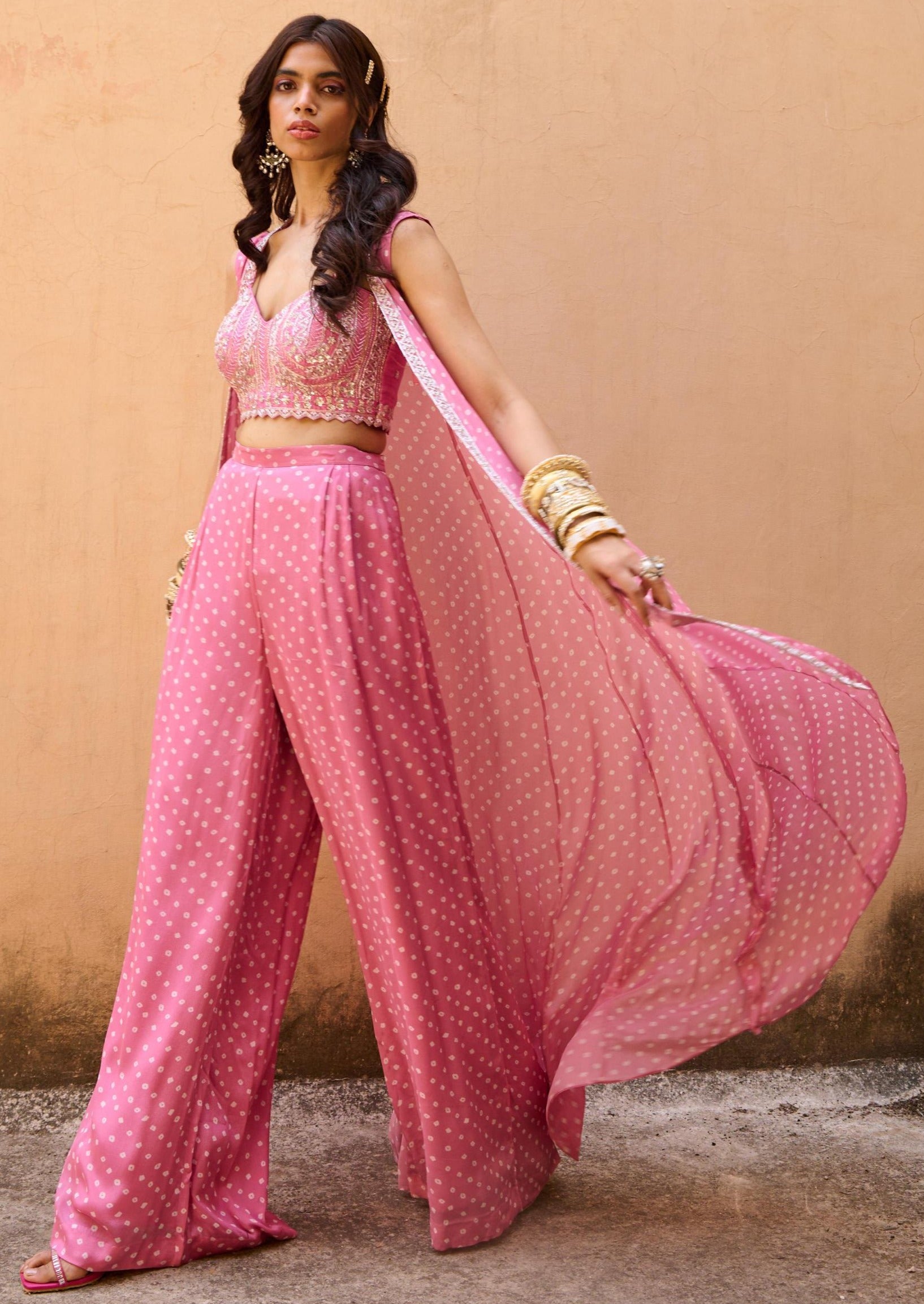 Pale Pink Bandhani Jacket Set