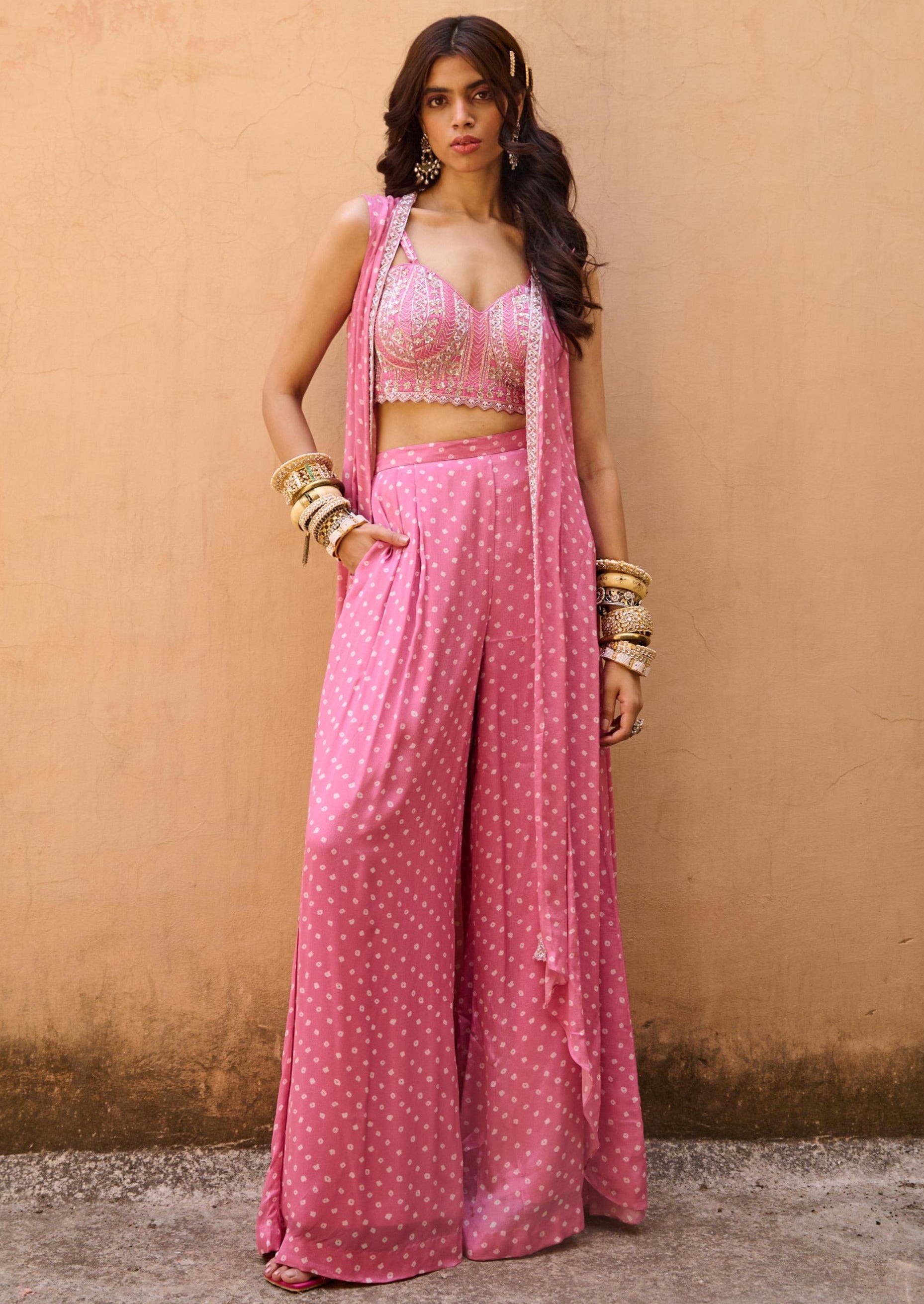 Pale Pink Bandhani Jacket Set