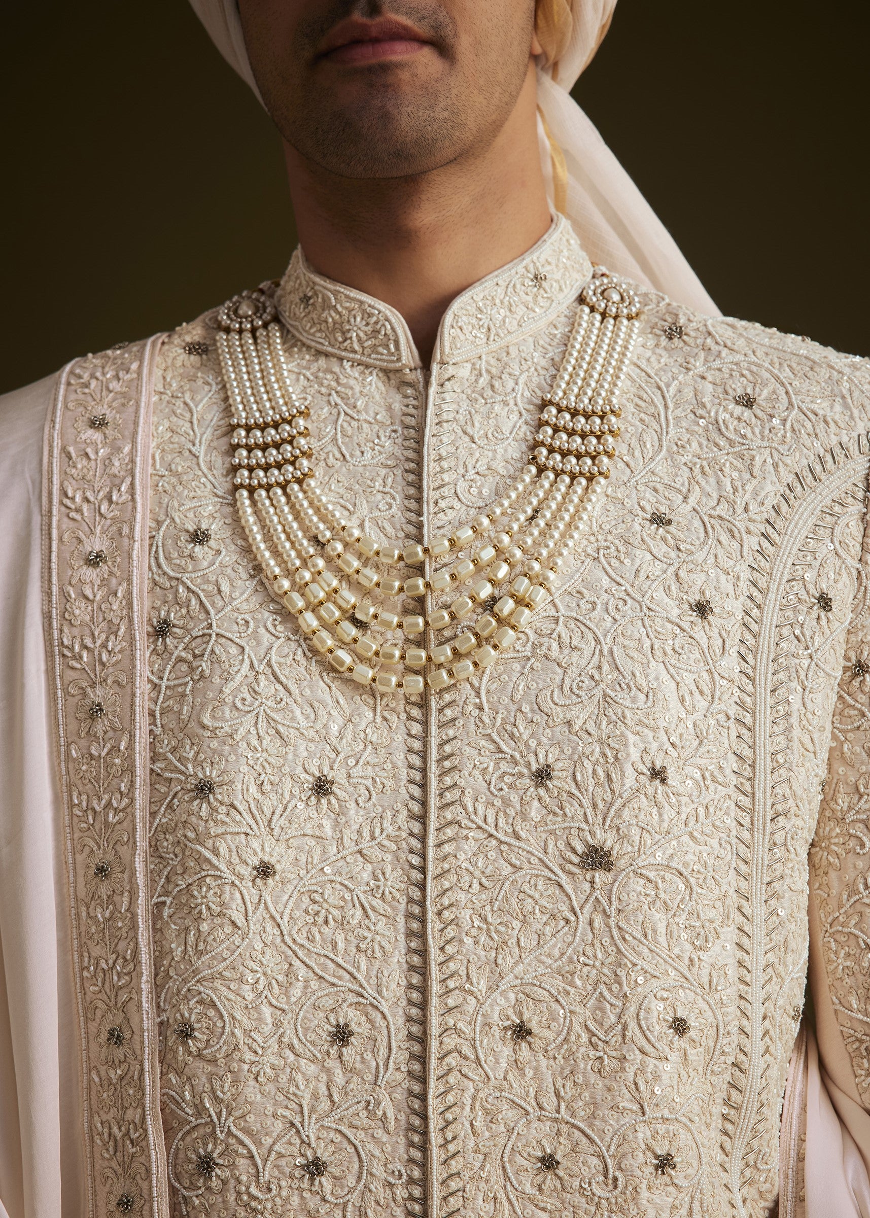 Ivory Zardozi Embroidered Sherwani Set