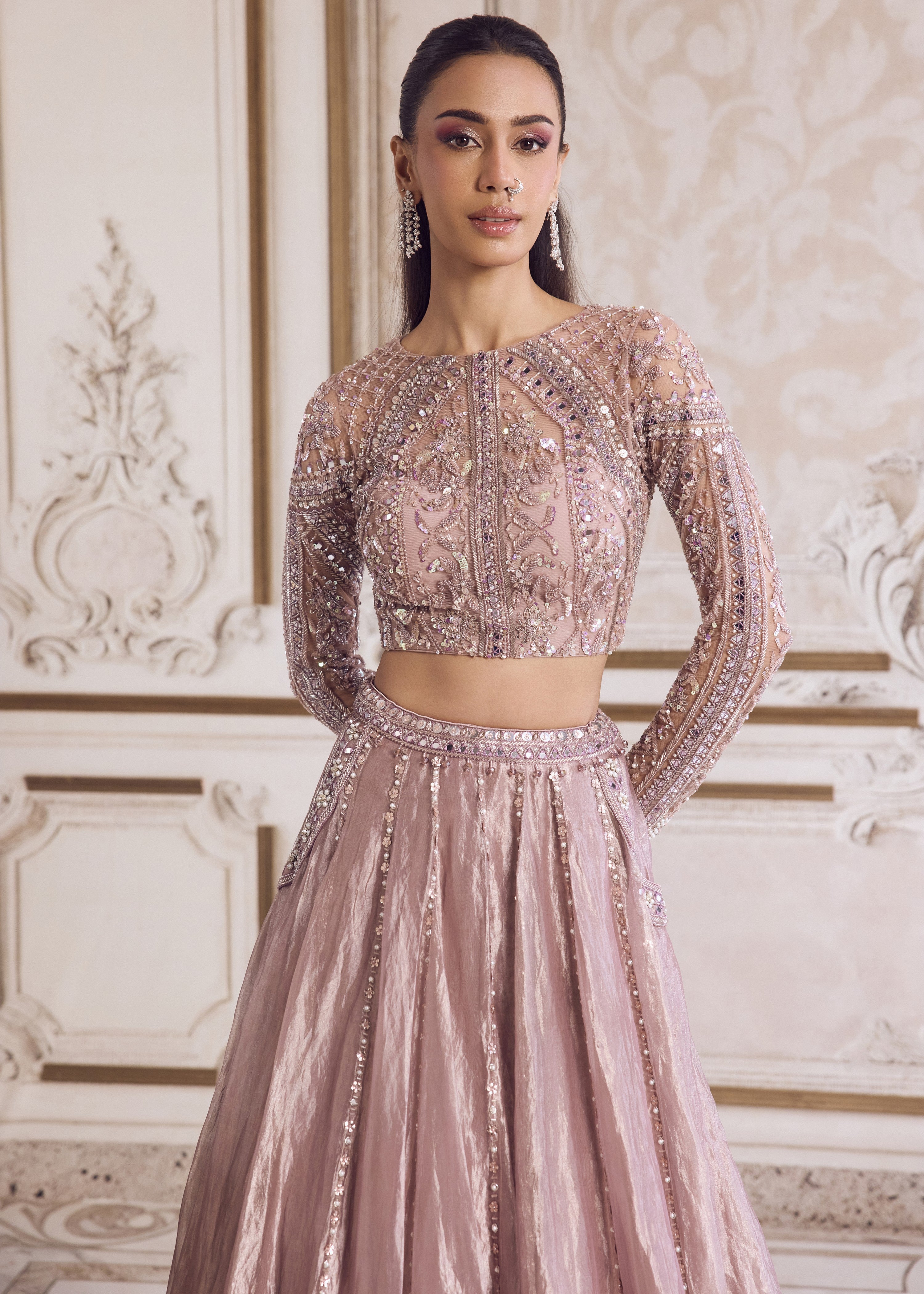 Champagne Rose Tissue Lehenga