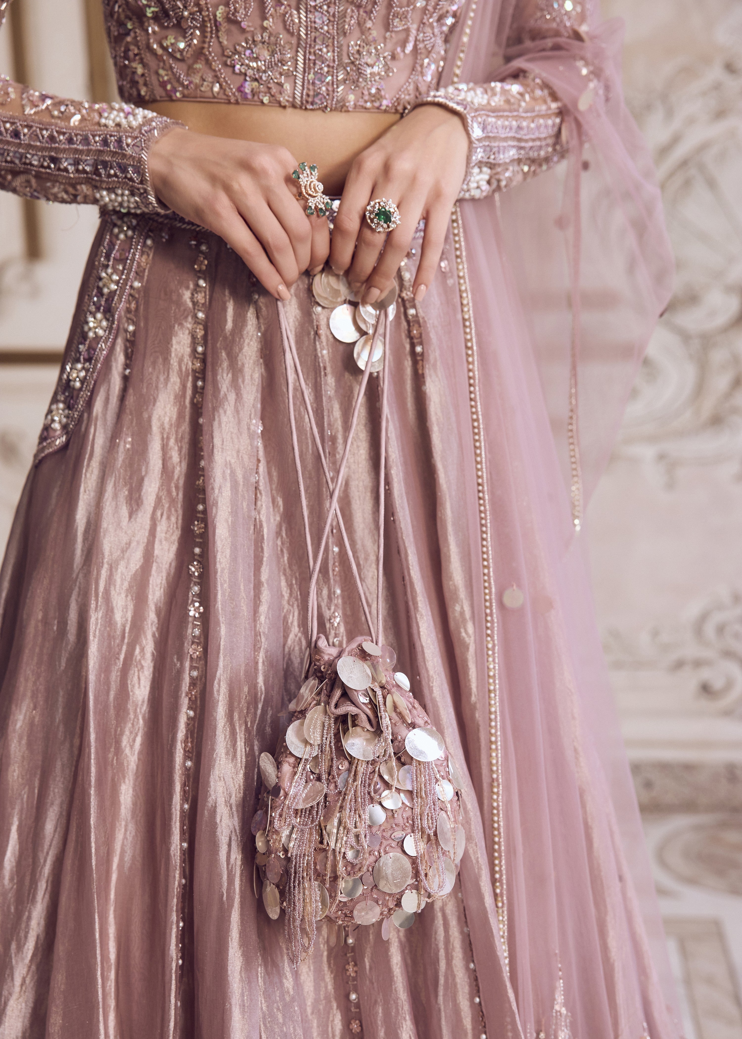 Champagne Rose Tissue Lehenga