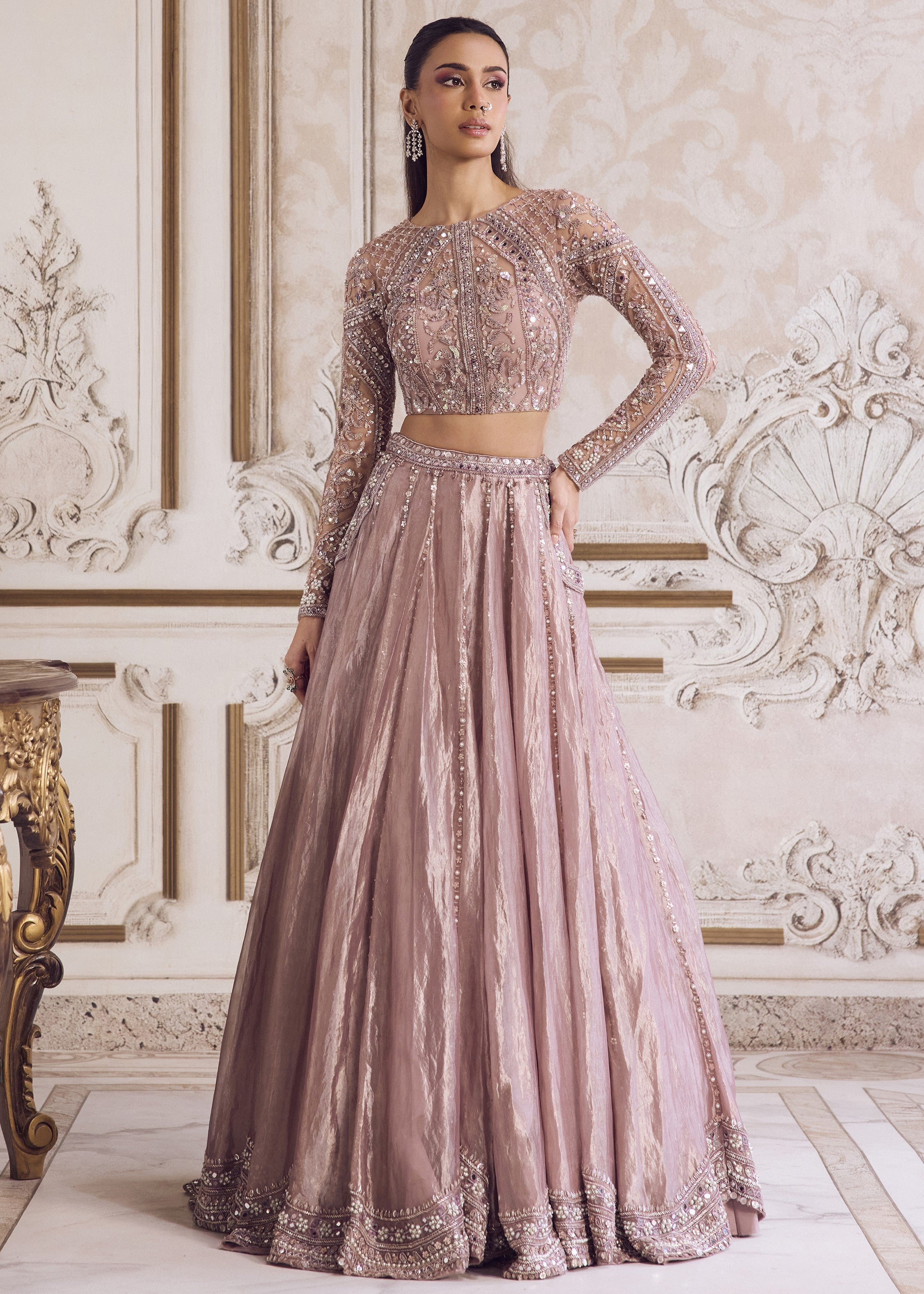 Champagne Rose Tissue Lehenga