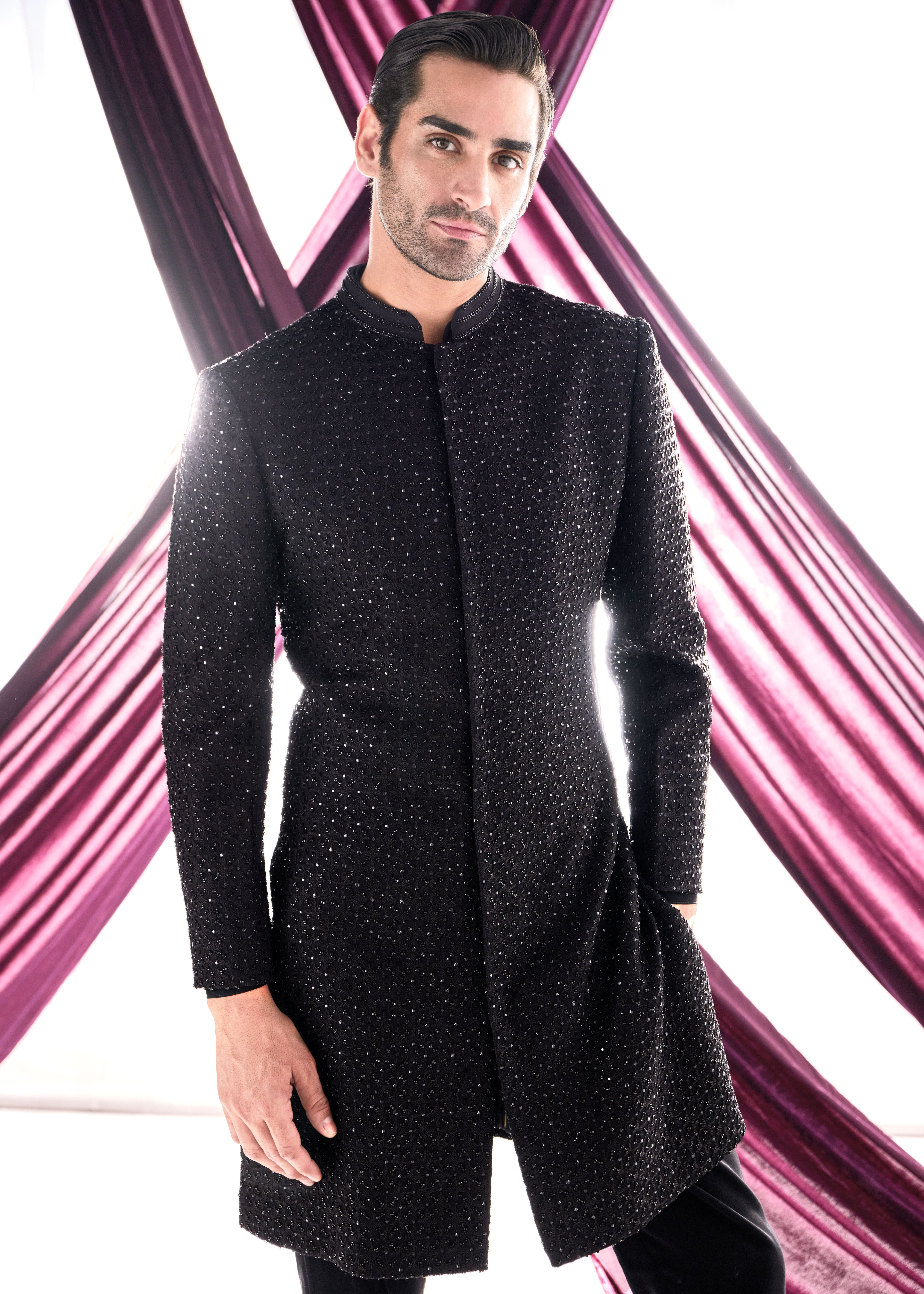 Black Cutdana Work Sherwani