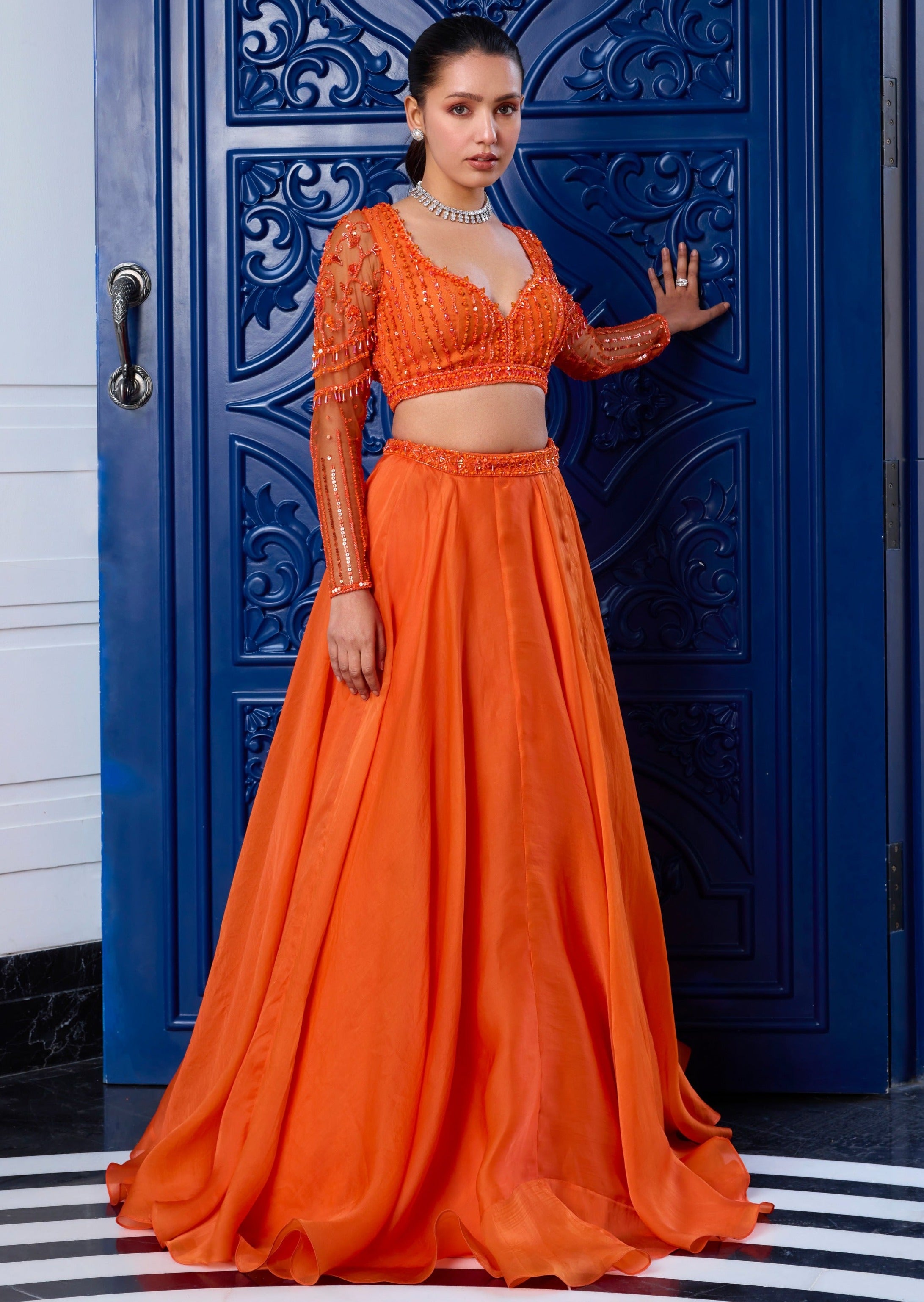 Orange Tonal Skirt Set