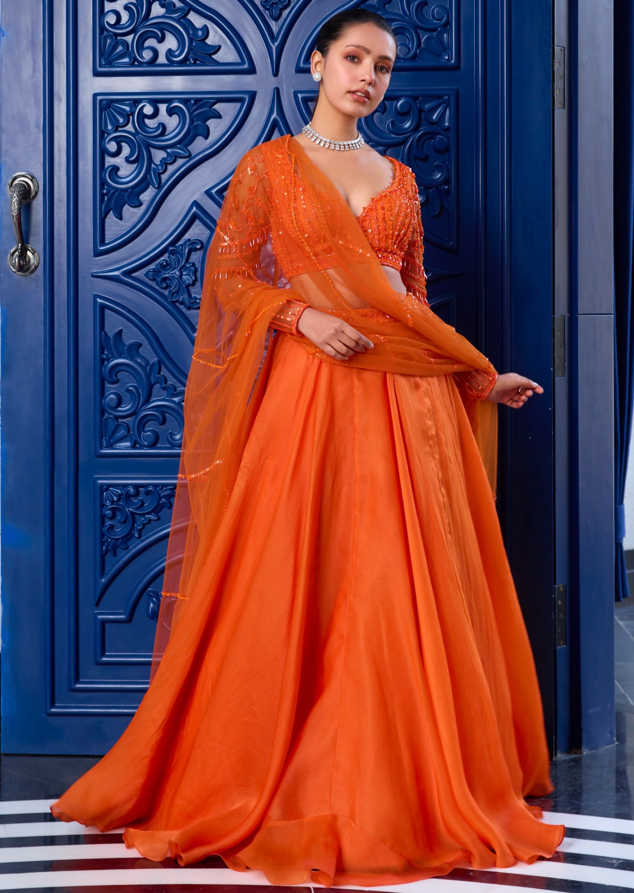 Orange Tonal Skirt Set