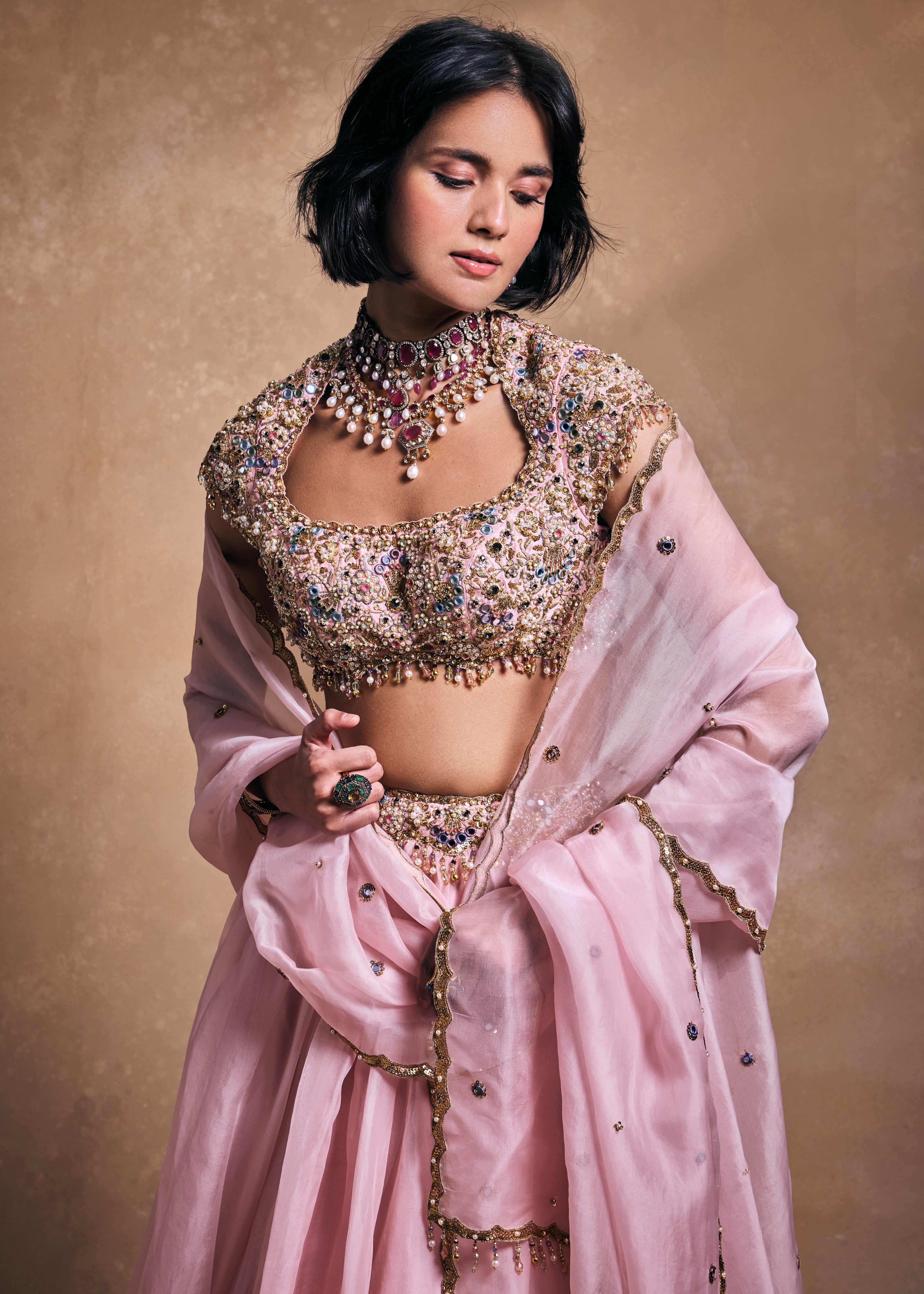 Baby Pink Organza Lehenga Set