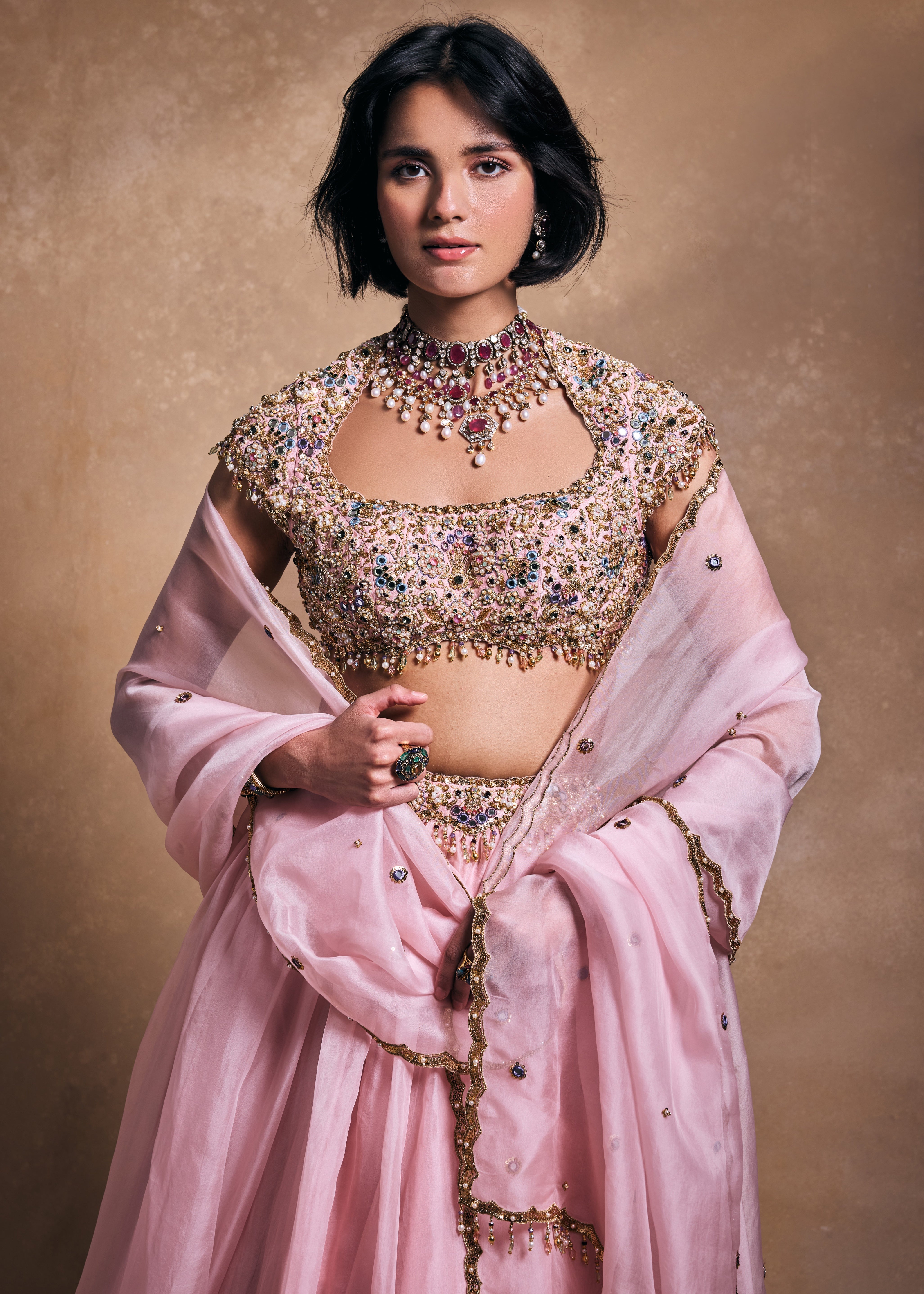 Baby Pink Organza Lehenga Set