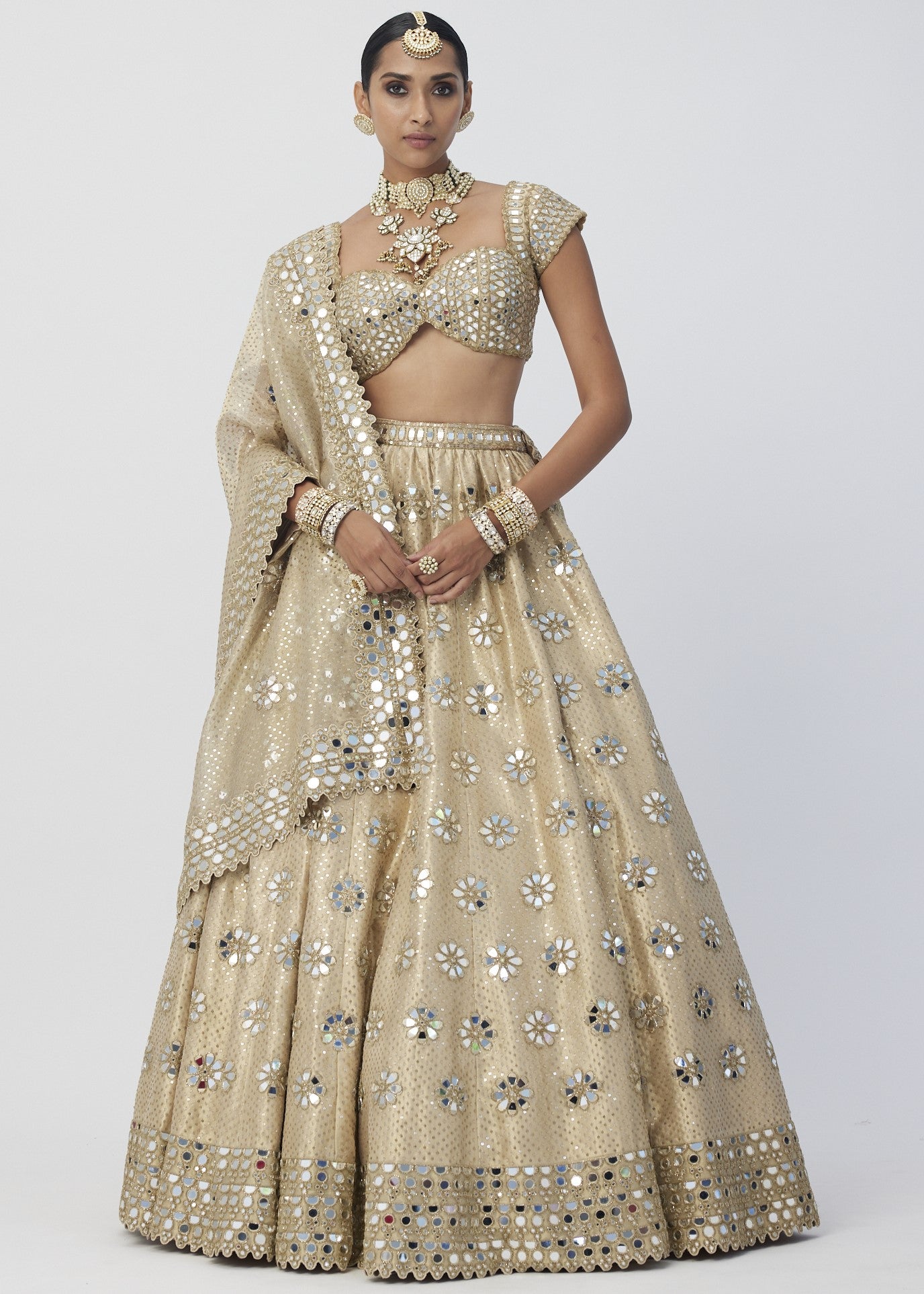 Golden Shimmer Organza Flower Lehenga Set
