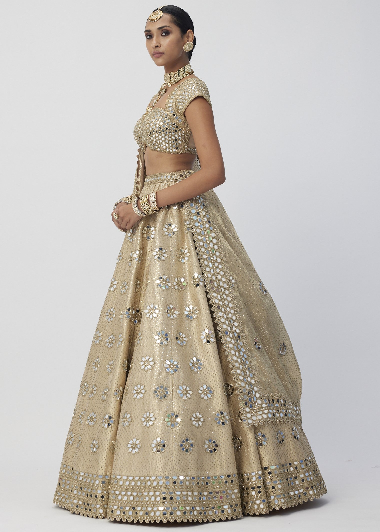 Golden Shimmer Organza Flower Lehenga Set