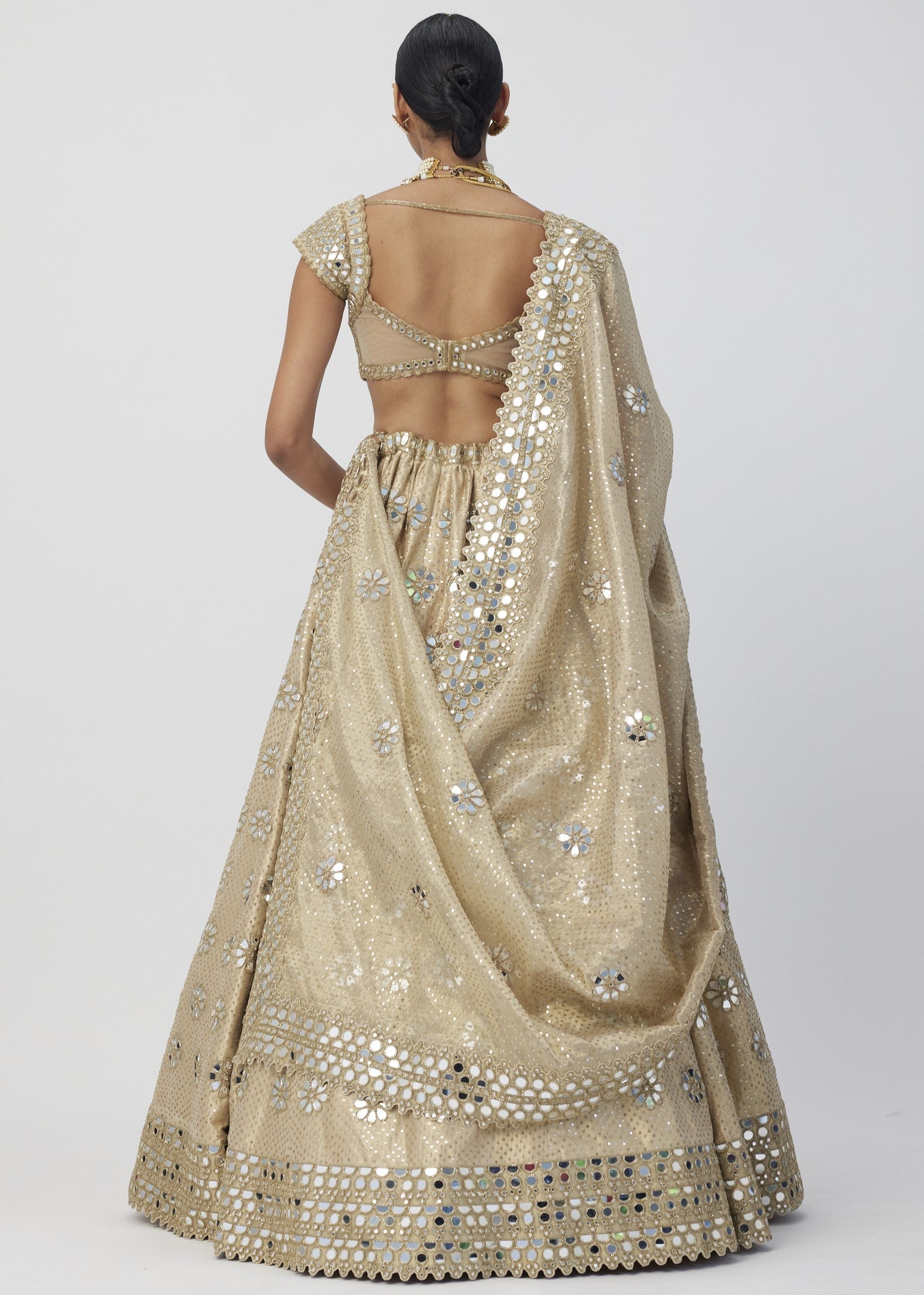 Golden Shimmer Organza Flower Lehenga Set