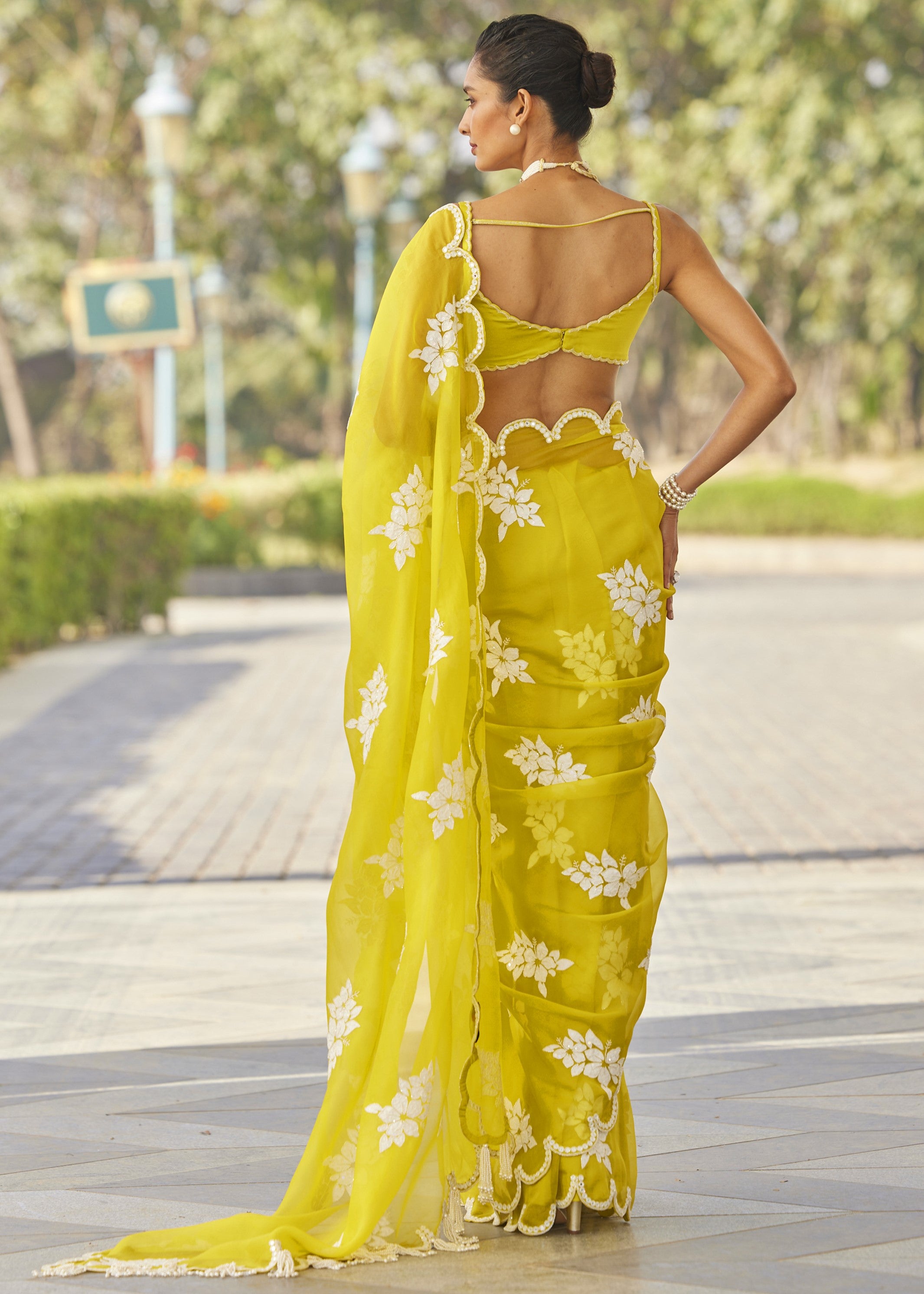 Moss Green Flower Sari Set