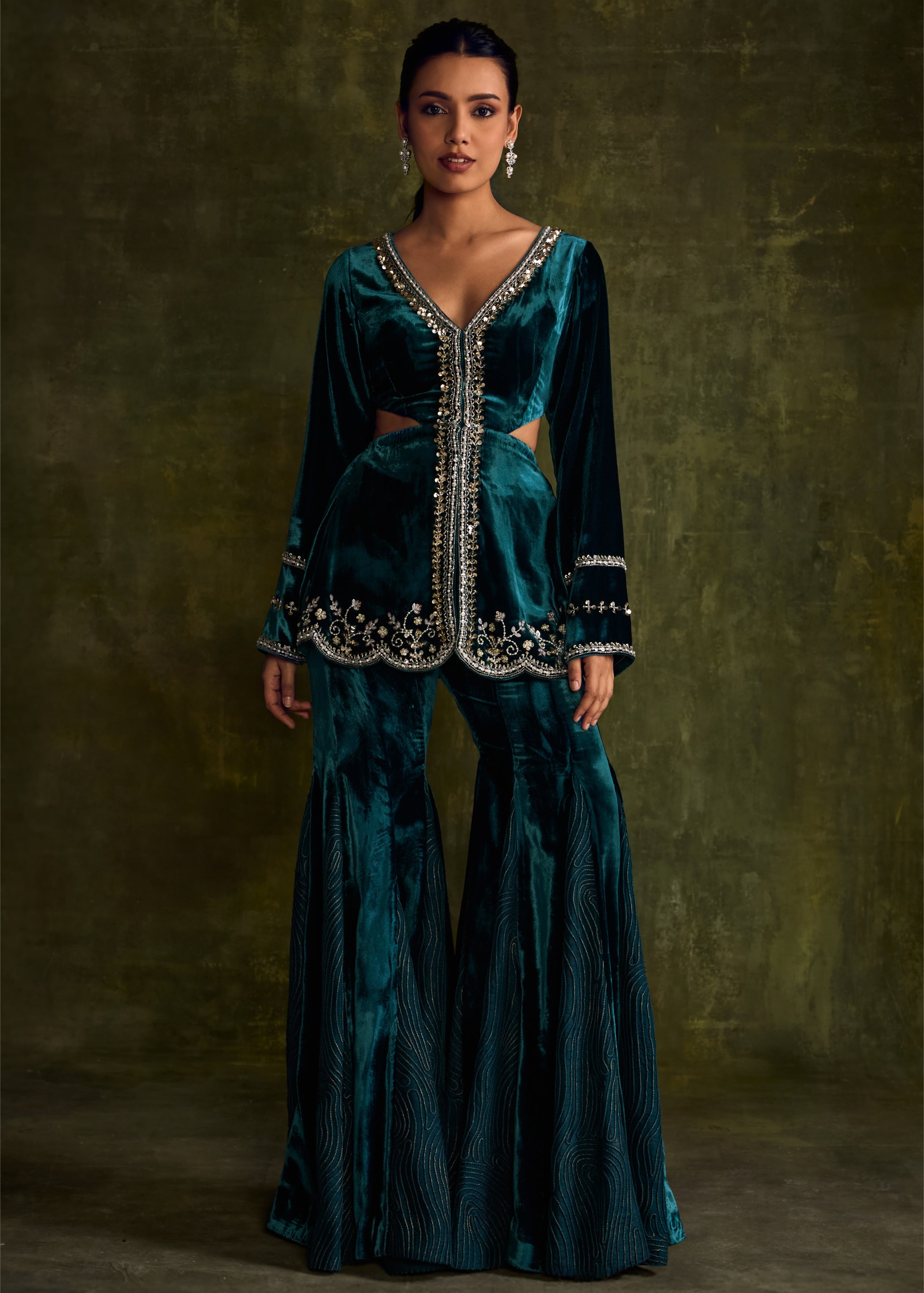 Turqoise Velvet Cut- Out Peplum