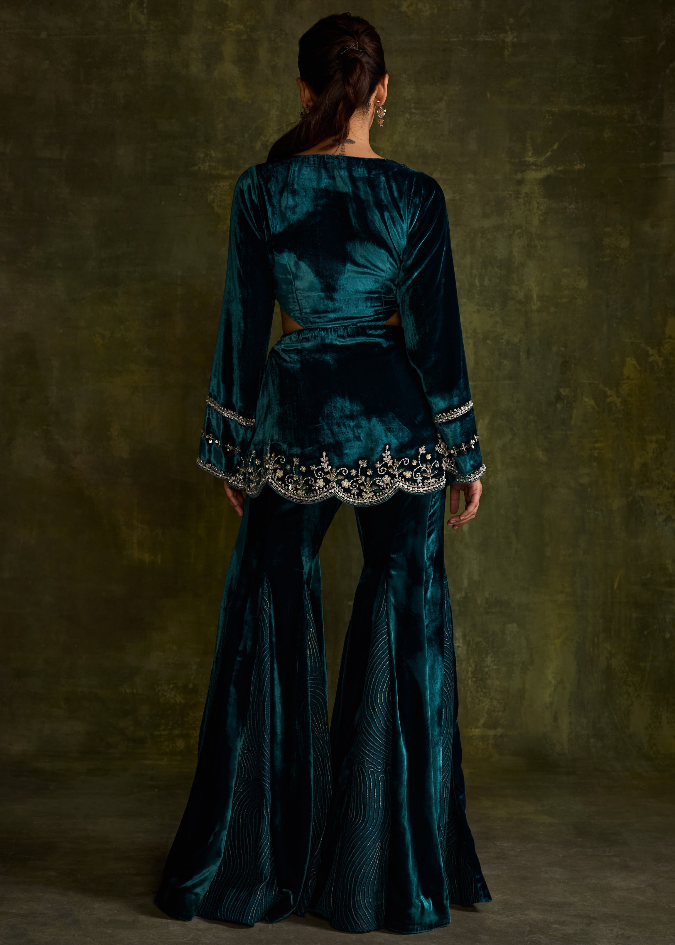Turqoise Velvet Cut- Out Peplum