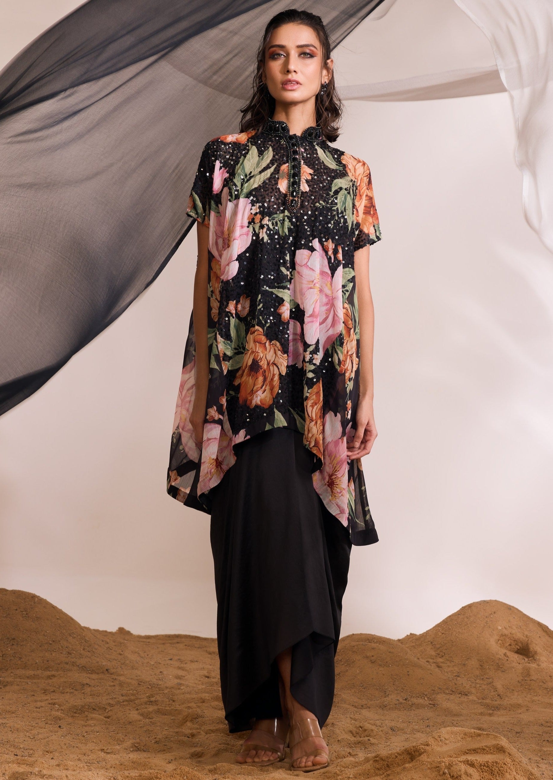 Black Liana Kurti Set