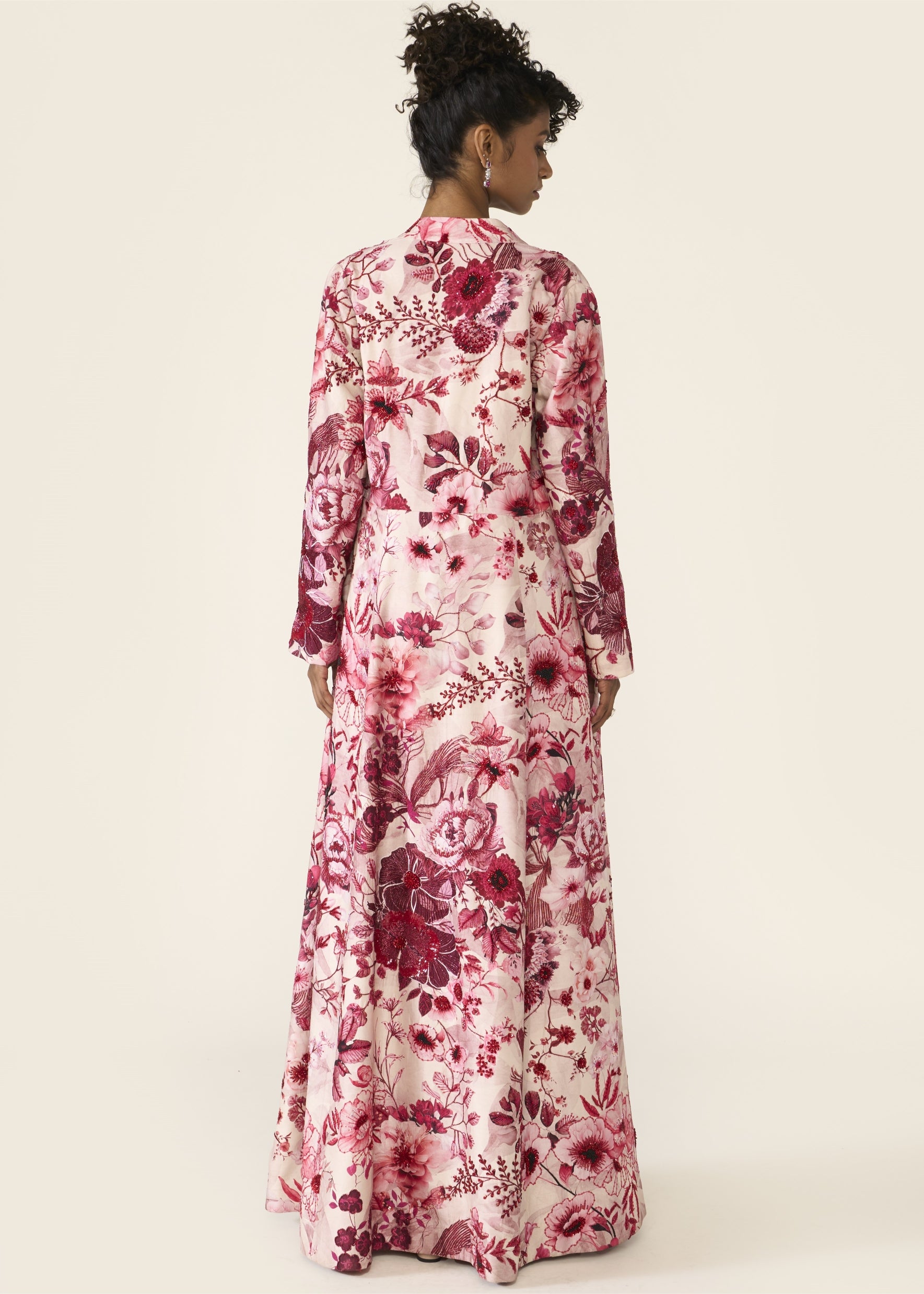 Pink Printed Long Jacket Set