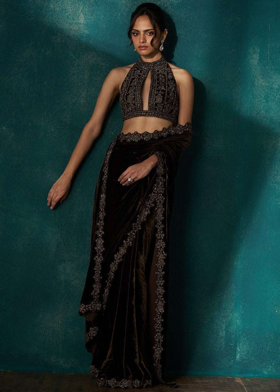 Coffee Velvet Sari