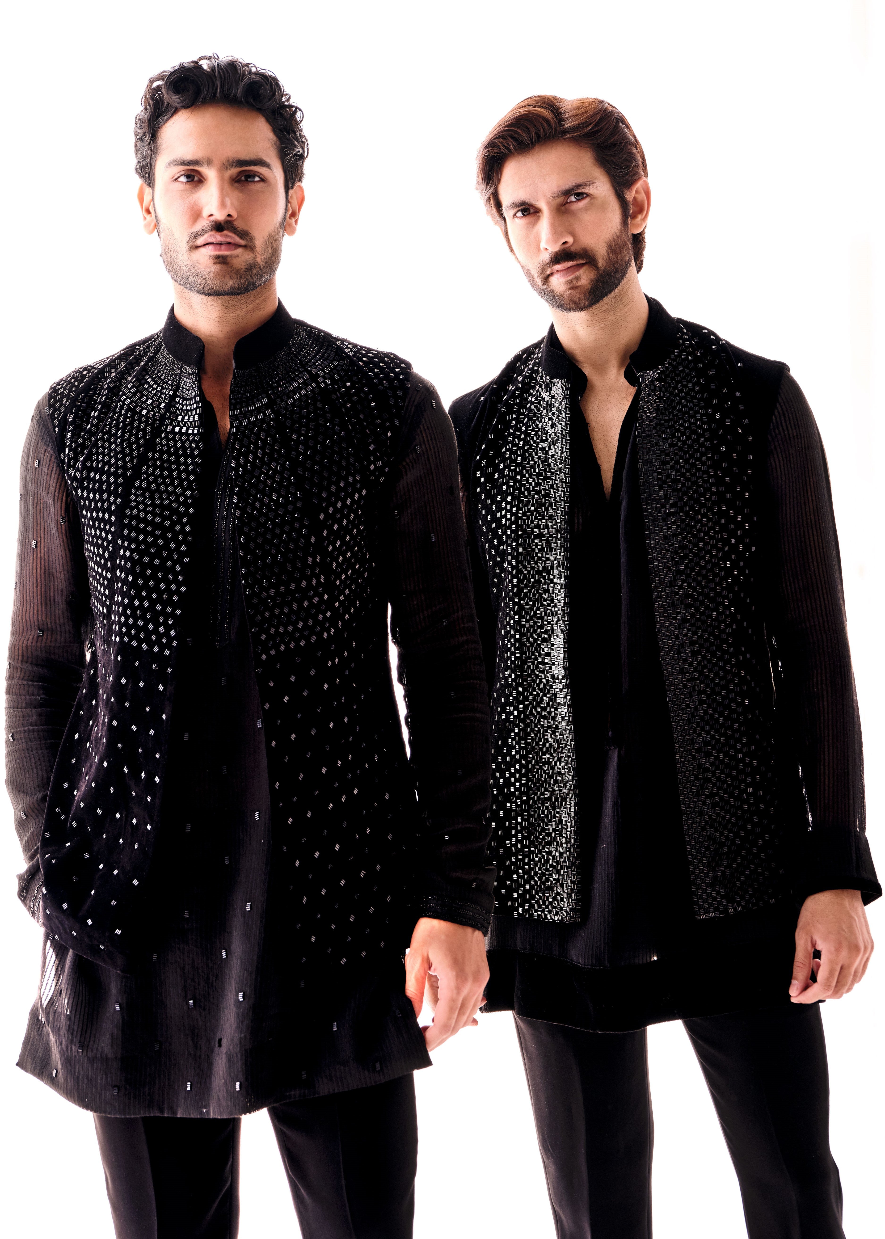 Black Velvet Nehru Vest with Abstract Embroidery