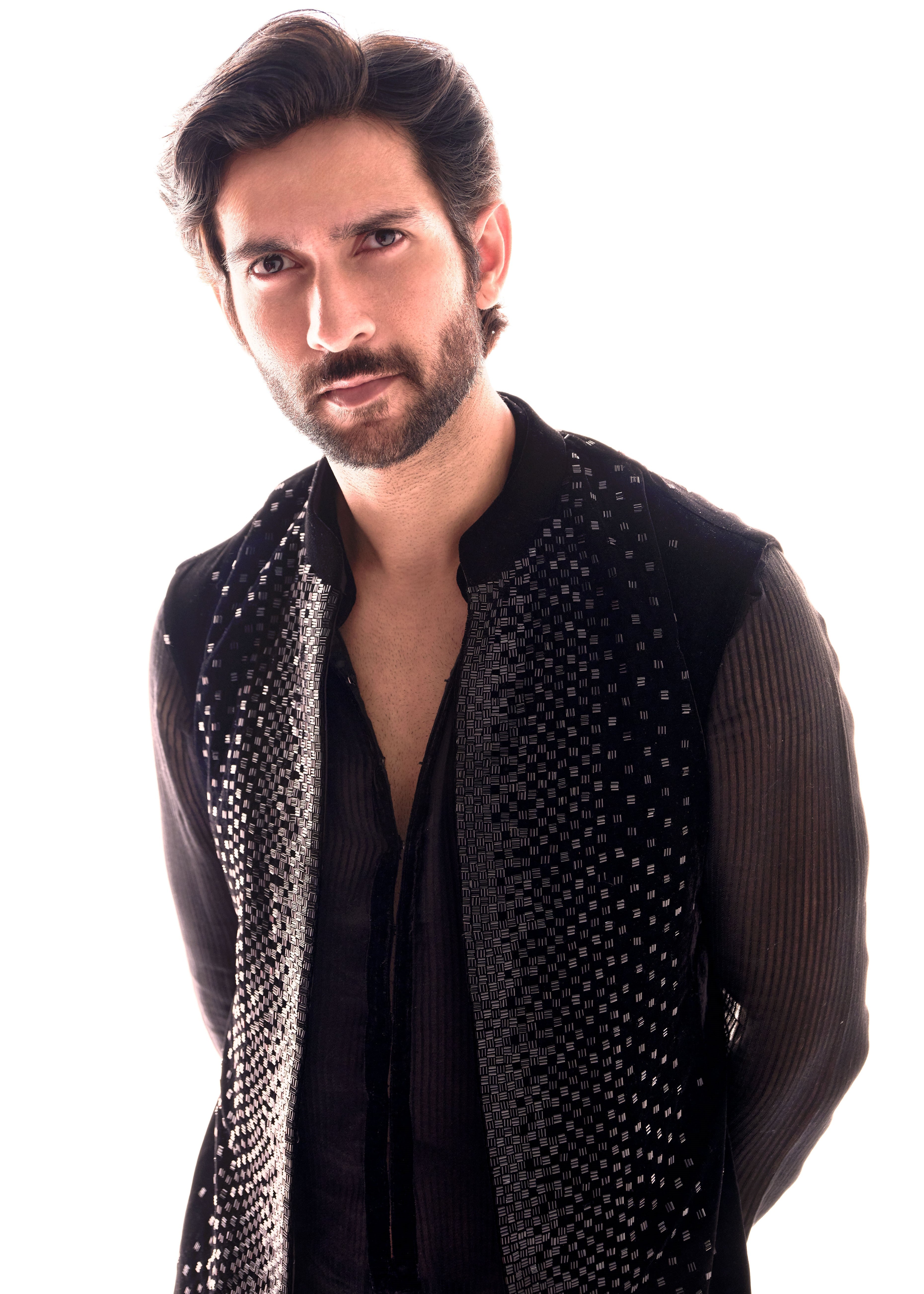 Black Velvet Nehru Vest with Abstract Embroidery