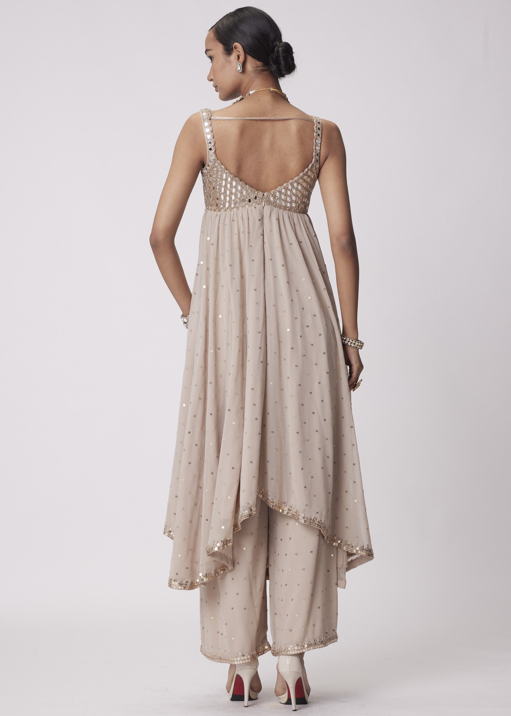 Light Beige High Low Kurta Set