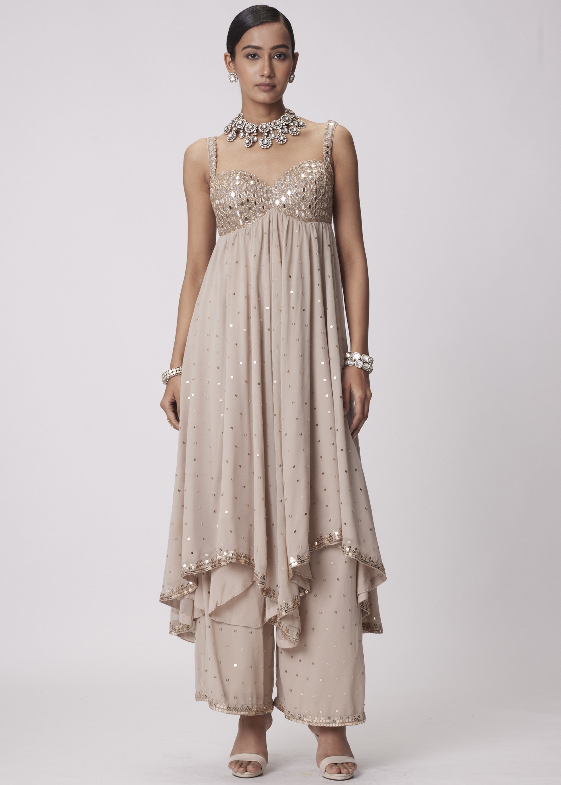 Light Beige High Low Kurta Set