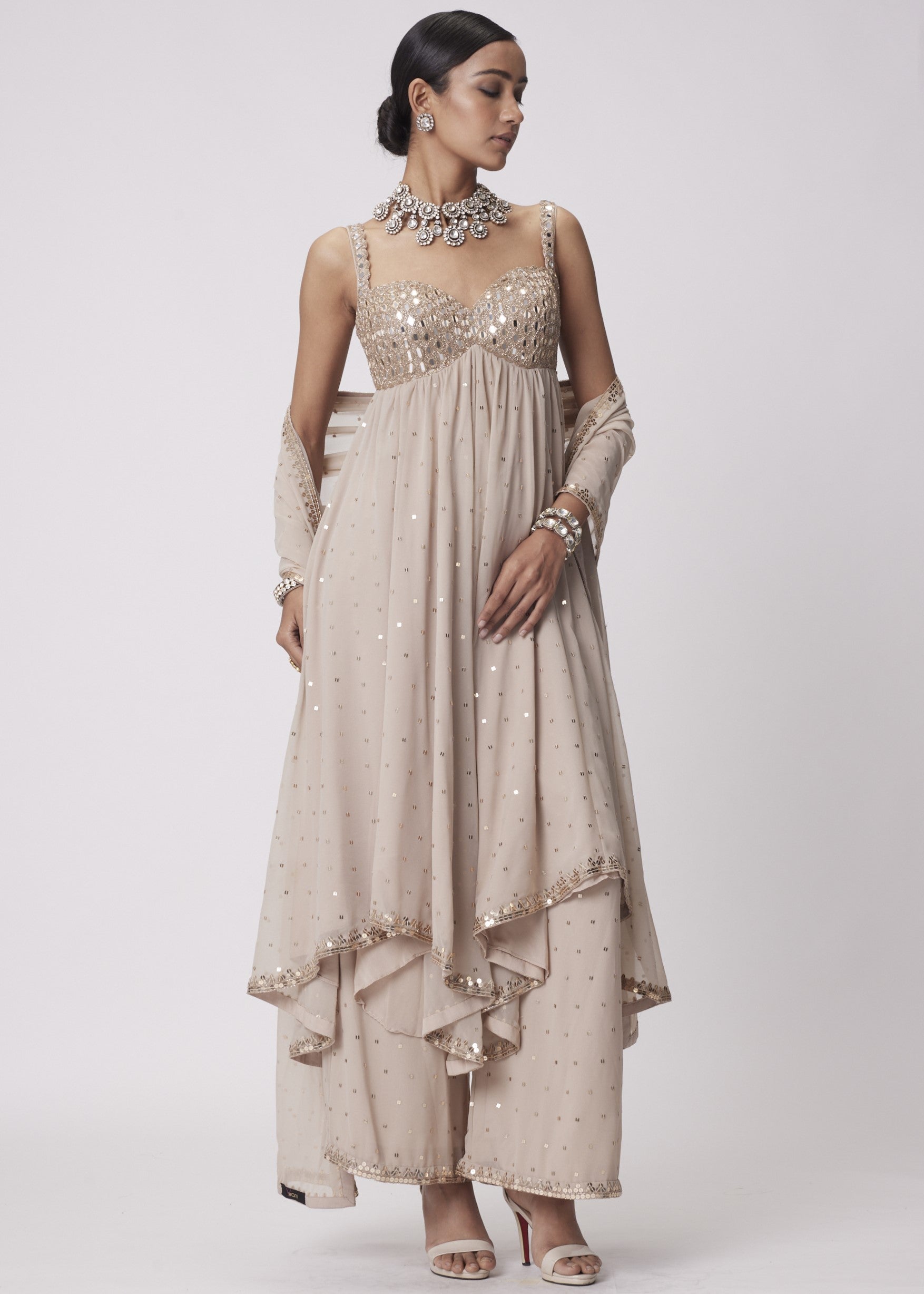 Light Beige High Low Kurta Set