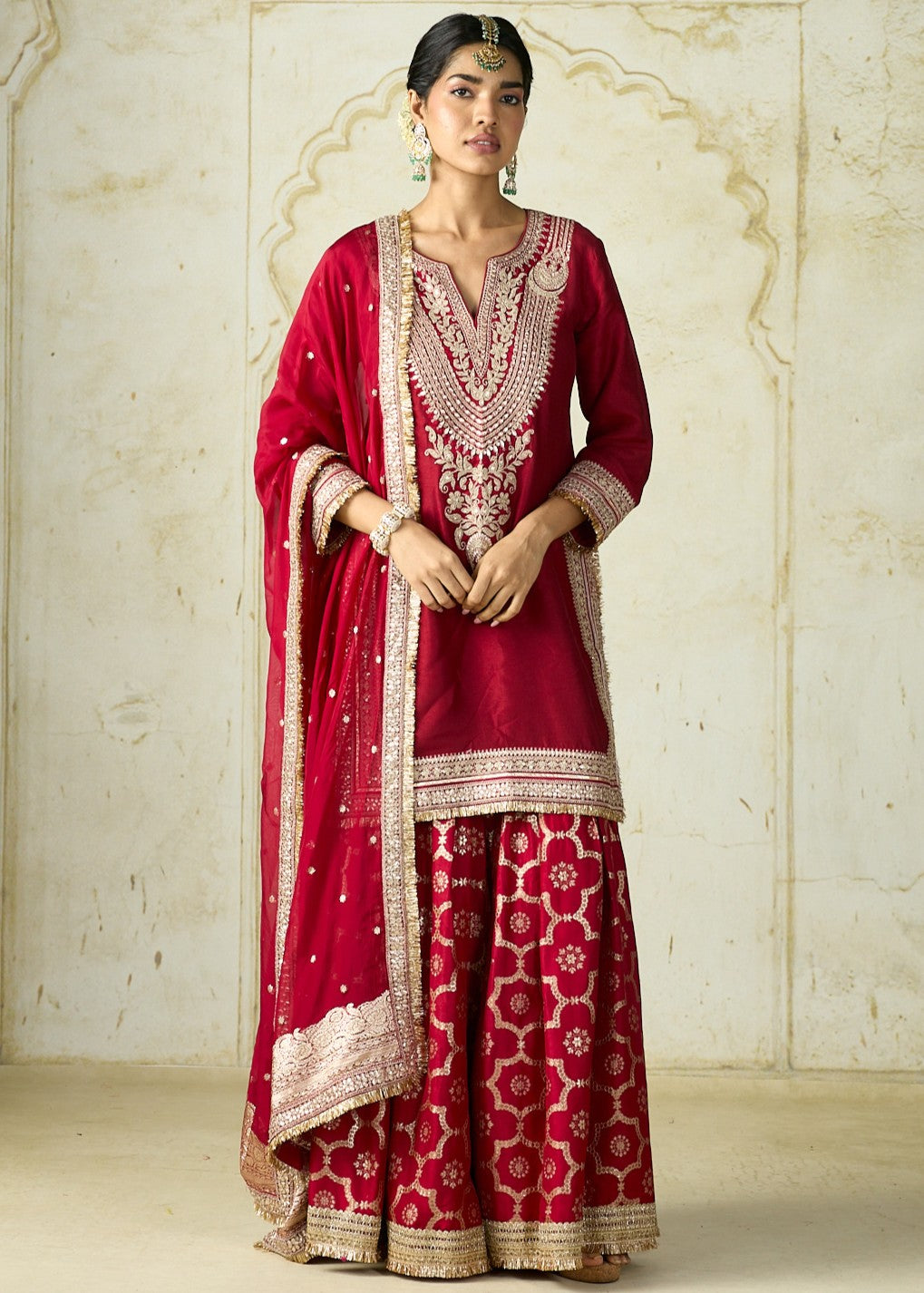 Red Ameena Sharara Set