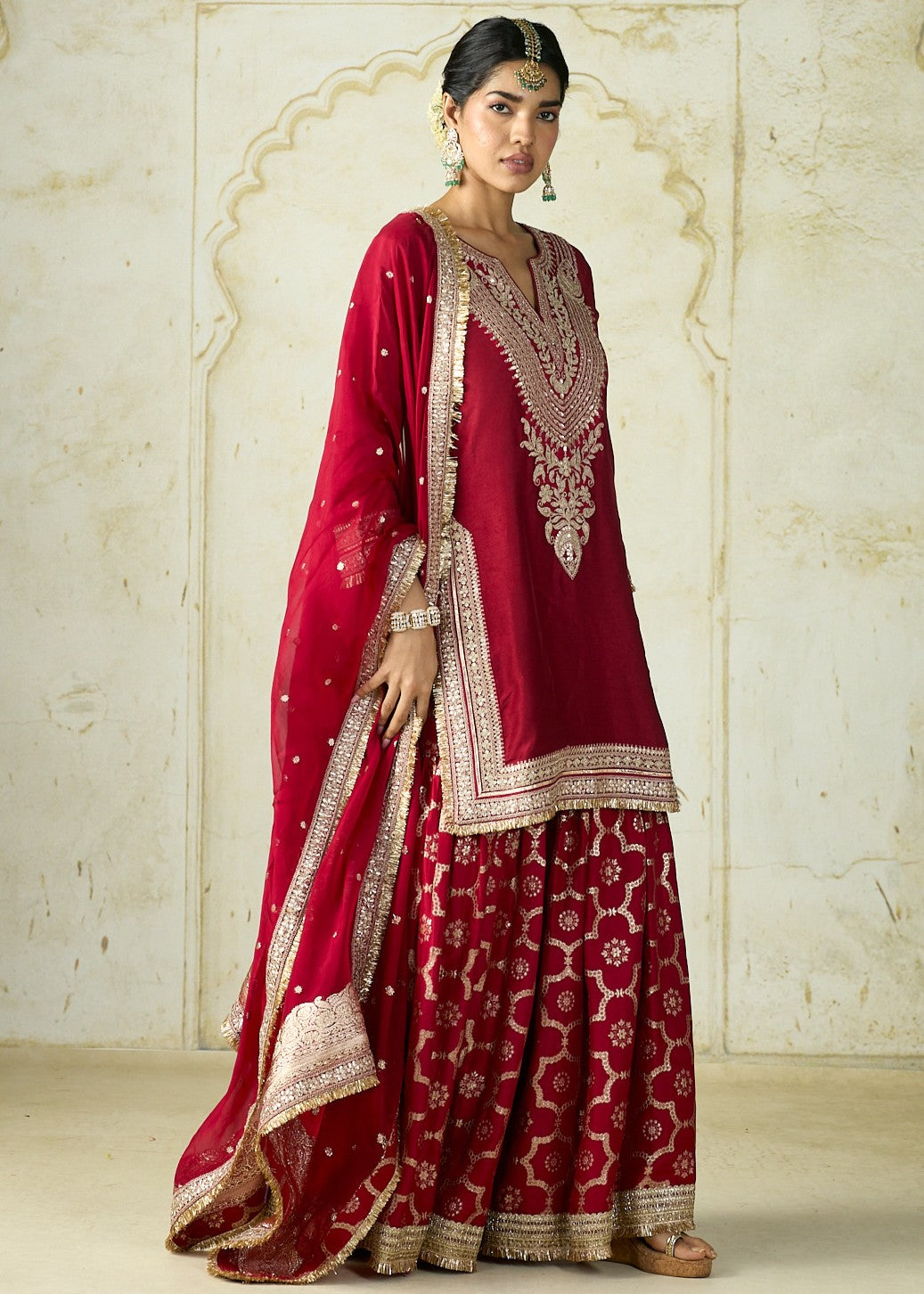 Red Ameena Sharara Set