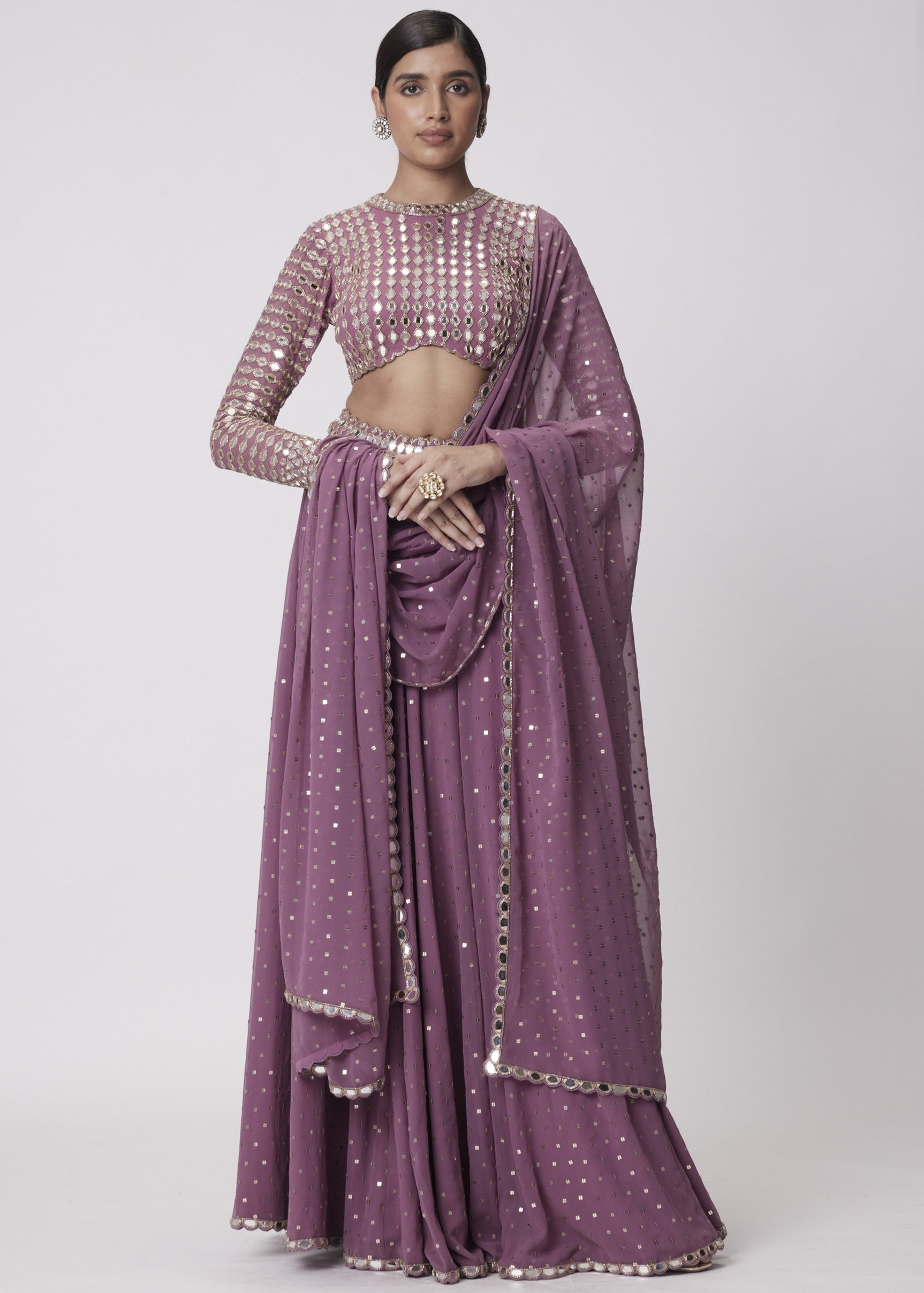 Mud Mauve Hand Embroidered Lehenga Pants Set