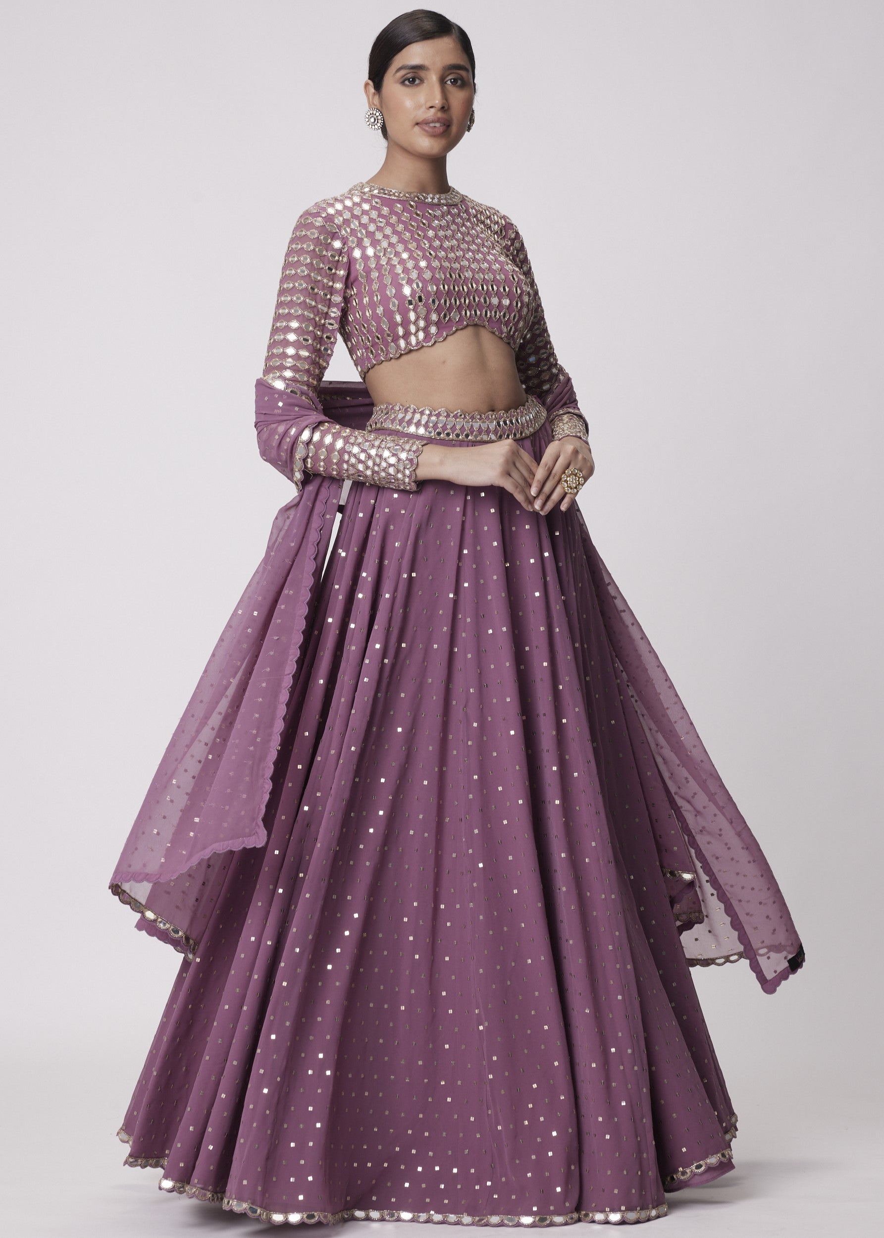 Mud Mauve Hand Embroidered Lehenga Pants Set