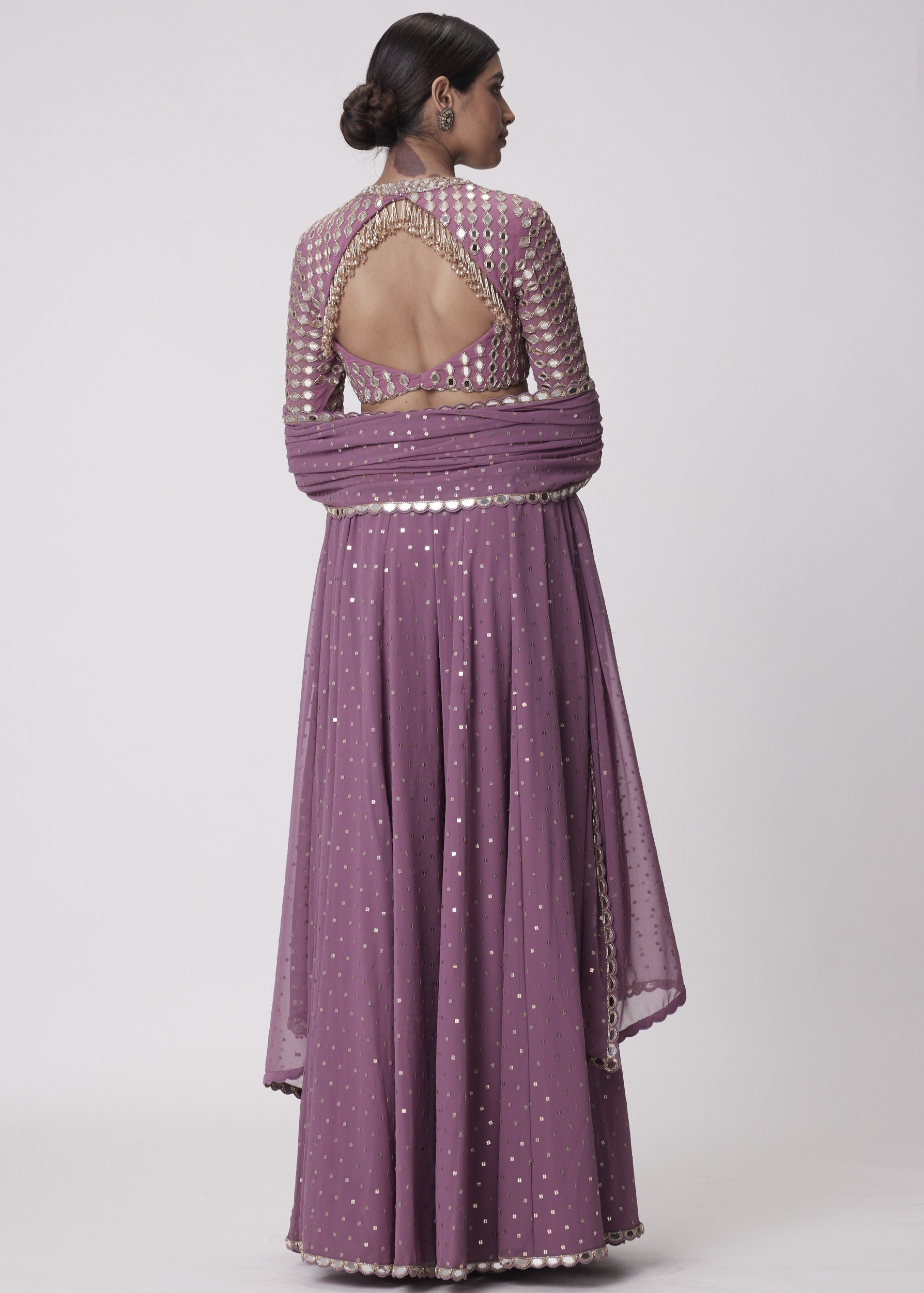 Mud Mauve Hand Embroidered Lehenga Pants Set
