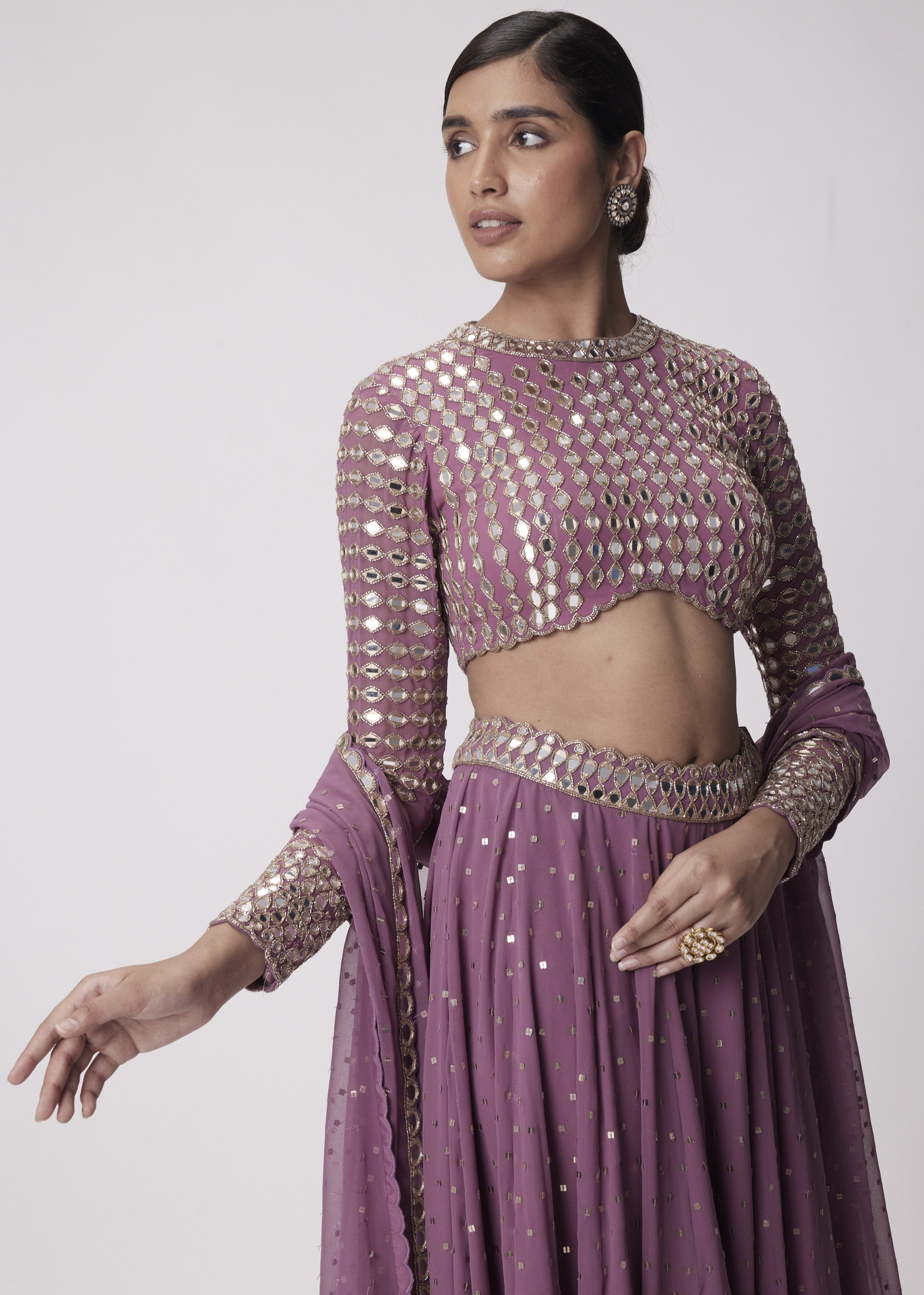 Mud Mauve Hand Embroidered Lehenga Pants Set