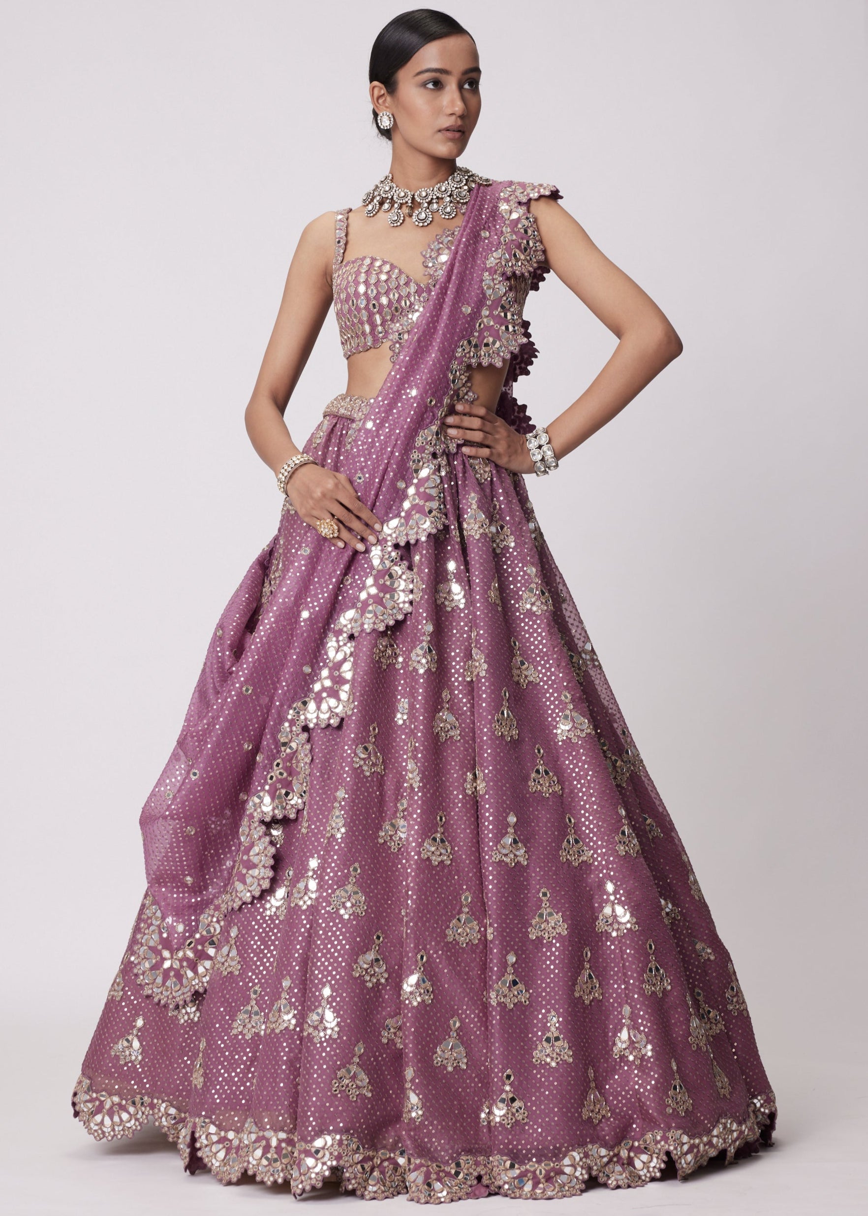 Mud Mauve Sequin Embroidered Lehenga Set
