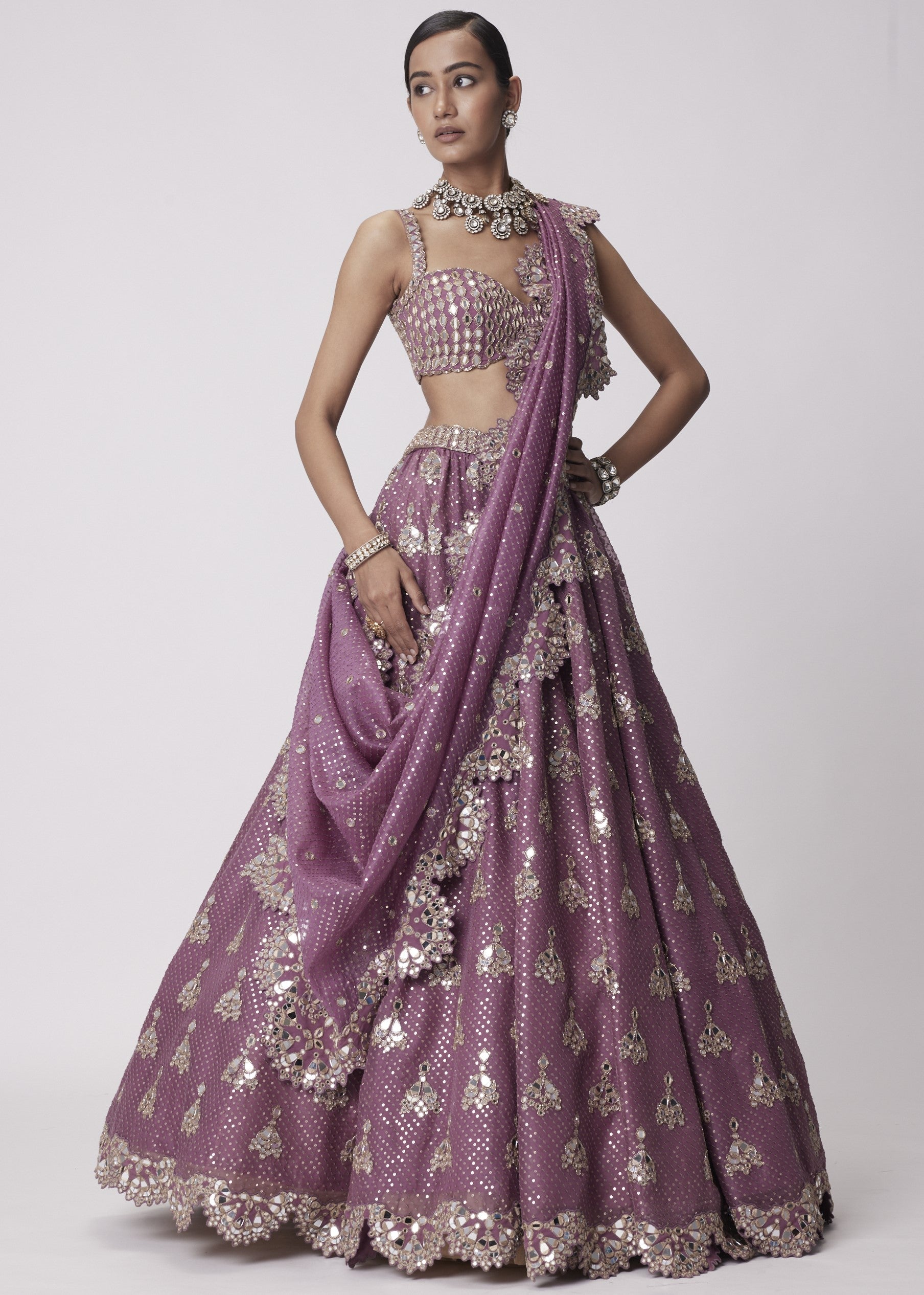 Mud Mauve Sequin Embroidered Lehenga Set