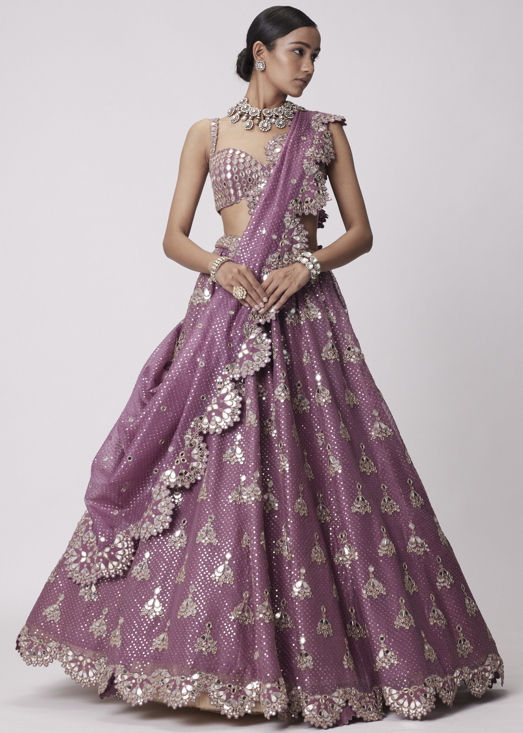Mud Mauve Sequin Embroidered Lehenga Set