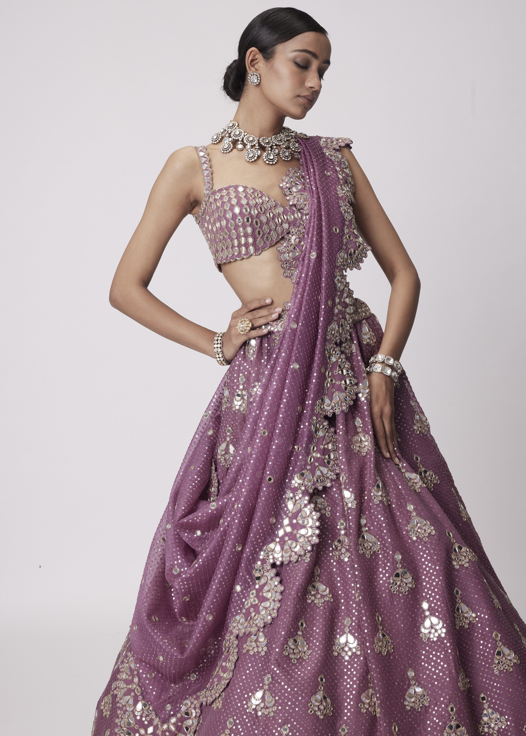 Mud Mauve Sequin Embroidered Lehenga Set
