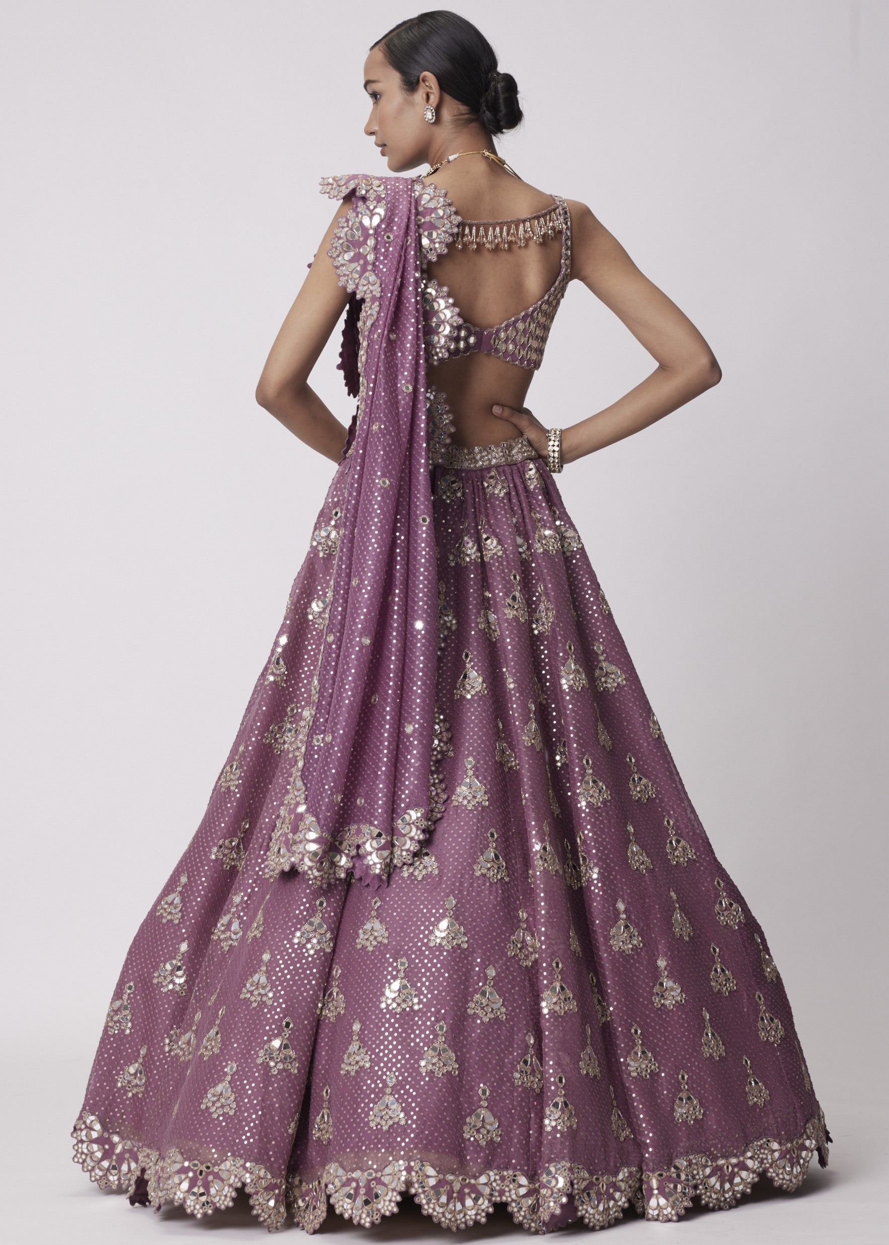 Mud Mauve Sequin Embroidered Lehenga Set