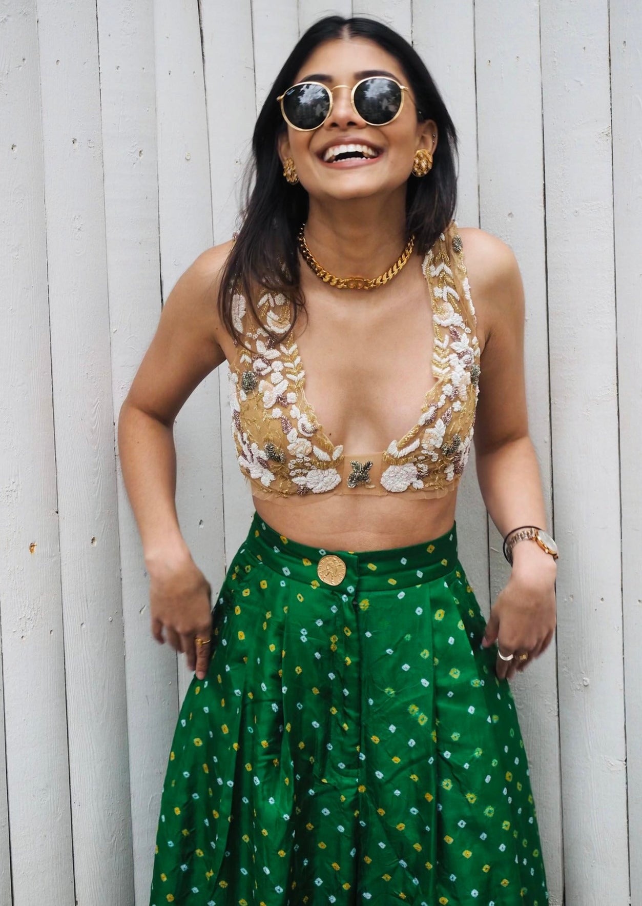 Emerald Bandhani Wide-Leg Trousers Set