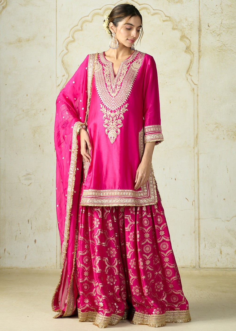Rani Pink Ameena Sharara Set